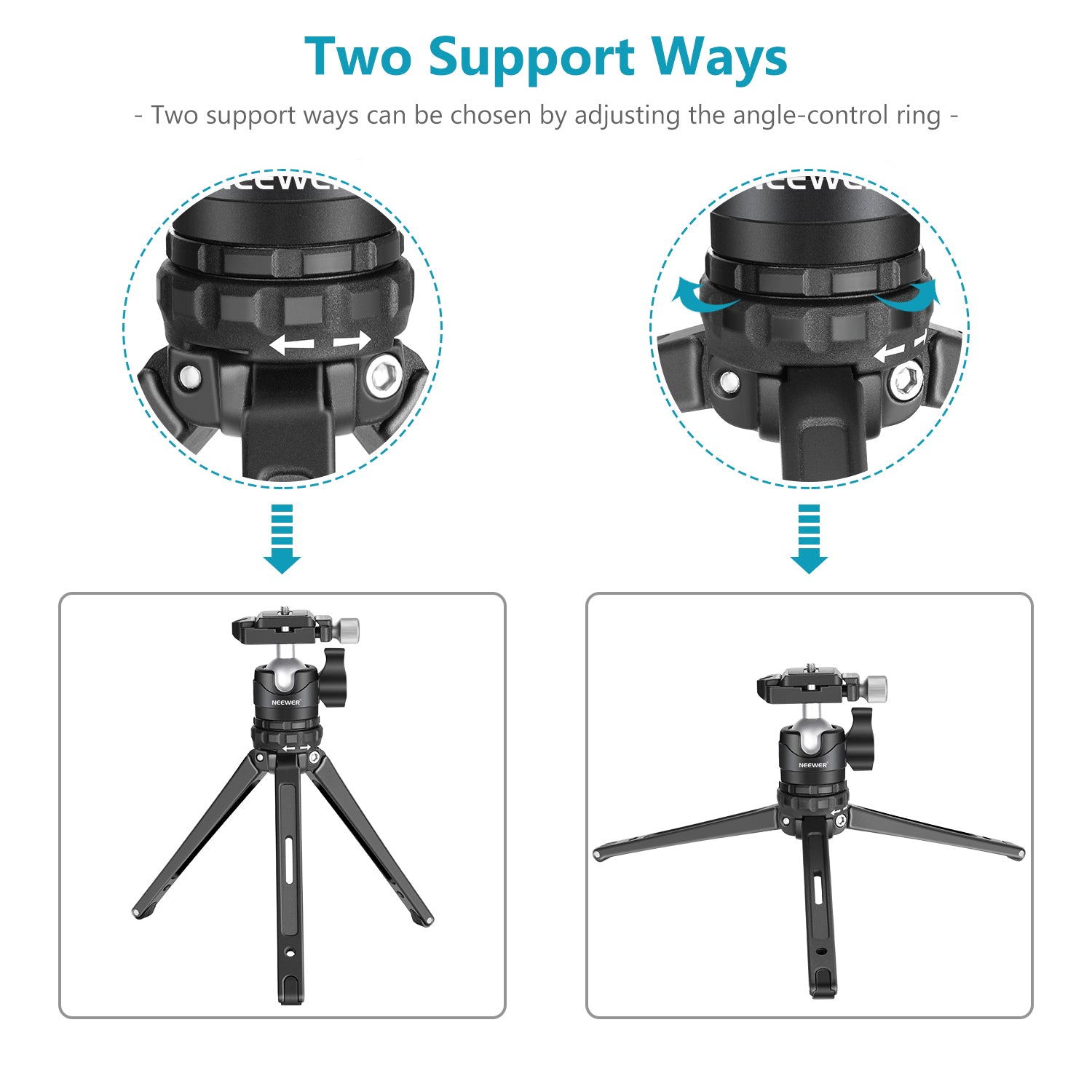 NEEWER Metal Portable Desktop Mini Tripod Stand for Camera, Phone, and Webcam - Perfect for Vlogging, Live Streaming, and Photography