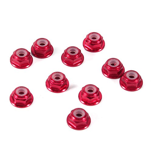 Cashiny 10Pcs M2 Nylon Insert Self-Locking Hex Nuts, Aluminum Alloy Flange Locknuts - Red | Durable Fasteners for Automotive, Electronics & DIY Projects