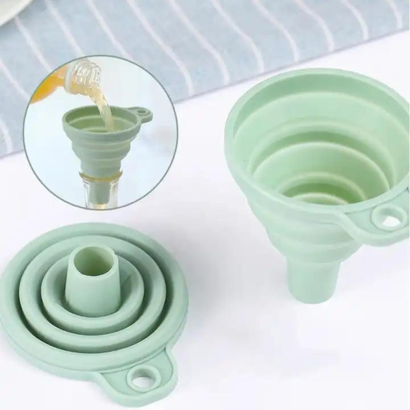 TASMAX Flexible Silicone Funnel - Foldable Mushroom Shape Kitchen Funnel for Oil, Liquids & Powder Transfer - Heat Resistant & Reusable - Pack of 3 - Perfect for Cooking, Baking, Auto Maintenance & DIY Projects