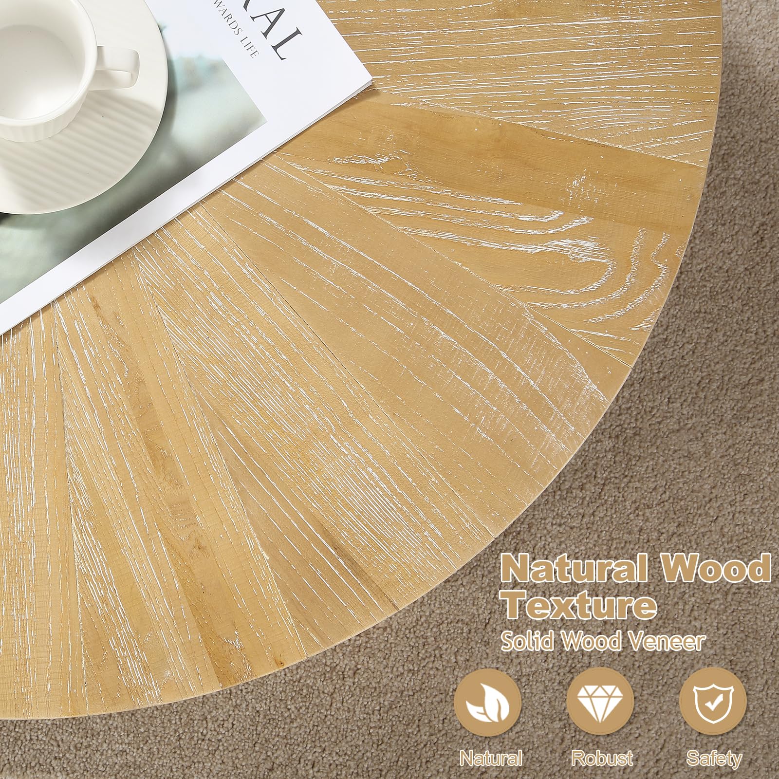 Rustic Round Coffee Table Set of 3 - Boho Chic Nesting Side Tables with Natural Wood Finish for Living Room, Bedroom & Home Office - Perfect for Small Spaces, Coffee Time & Home Decor