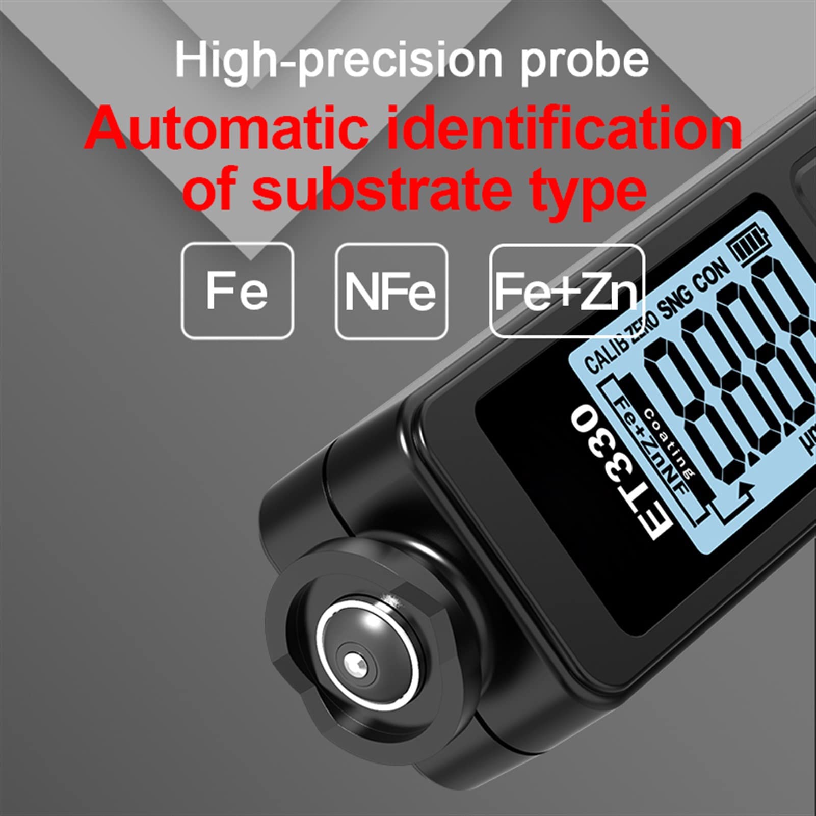 KIRANDY ET330+Zn Car Paint Thickness Gauge - 0-1500um Digital Coating Thickness Meter for Metal, Electroplate & Auto Body (Fe/NFe) - Black-Green - Perfect for Automotive Repair, Quality Control & Industrial Applications