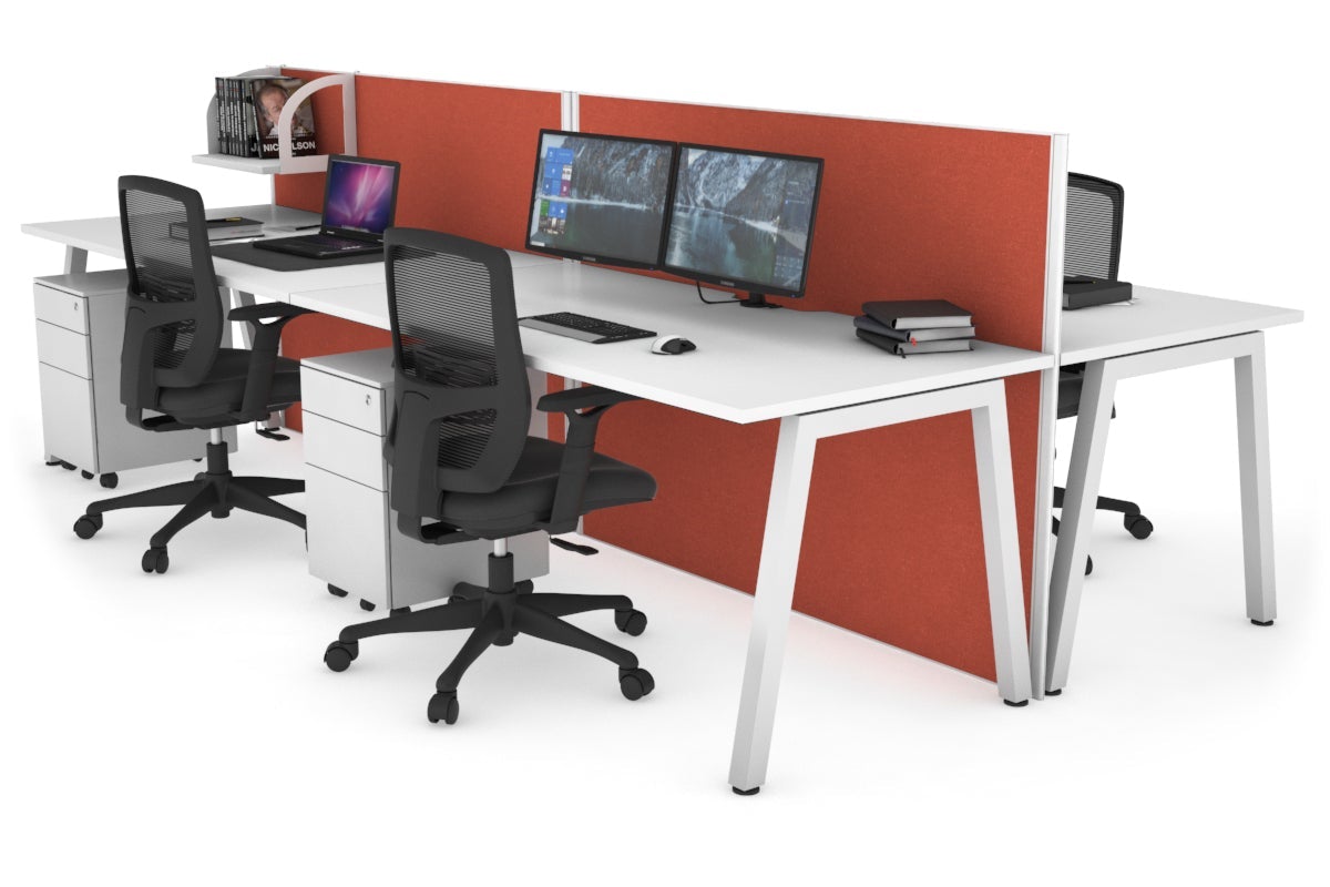 Horizon Quadro 4-Person Office Workstation Bench with A-Legs - 1800L x 800W Dimensions & Cable Management Scallop - Perfect for Collaborative Workspaces & Open Office Environments