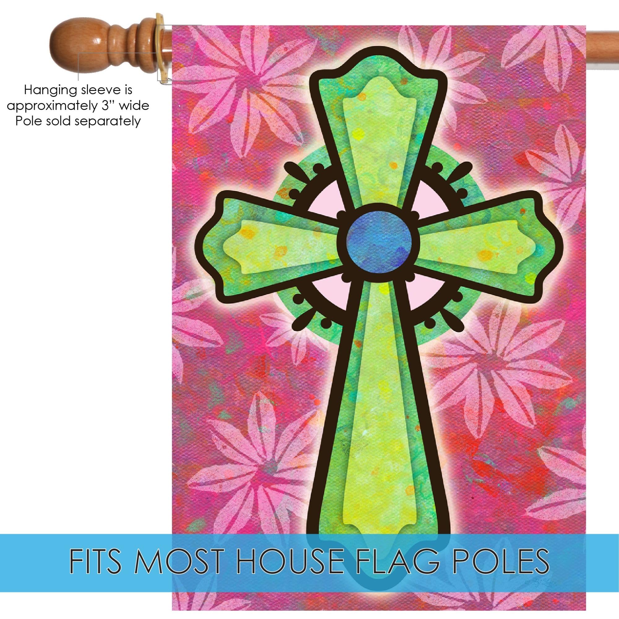 Double Sided Christian Garden Flag 28x40 Inch - Pink and Green Cross Christian Flag for Outdoor Yard Decoration | Toland Home Garden 1010768 | Perfect for Church Events, Easter Decorations & Christian Home Displays