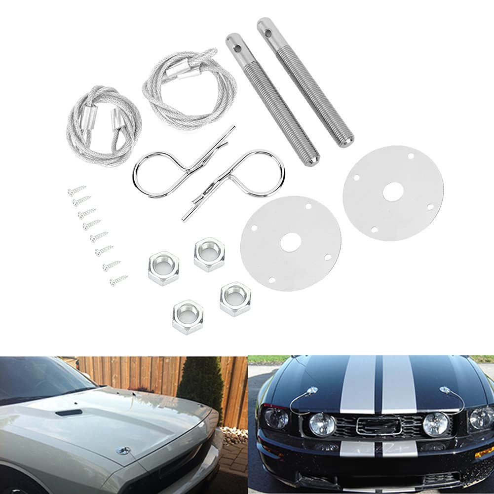 Stainless Steel Hood Pin Plate Lock Kit - Car Bonnet Lock Clip Set for Modified Vehicles | Secure Engine Hood for Racing, Off-Road & Custom Builds