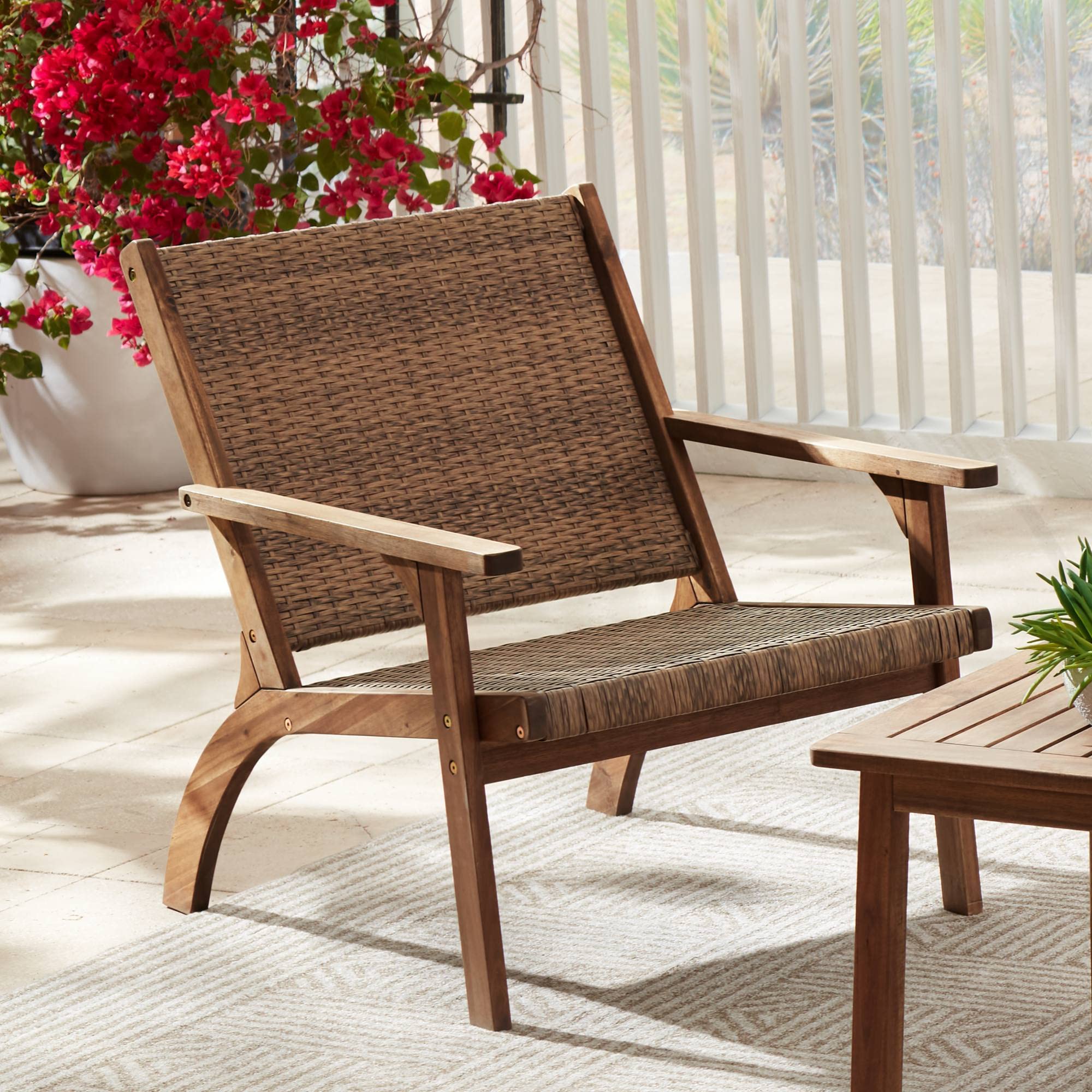 Perry 27.75 Inch Wide Natural Wood Outdoor Armchair - Patio, Garden, Poolside, and Backyard Relaxation Chair