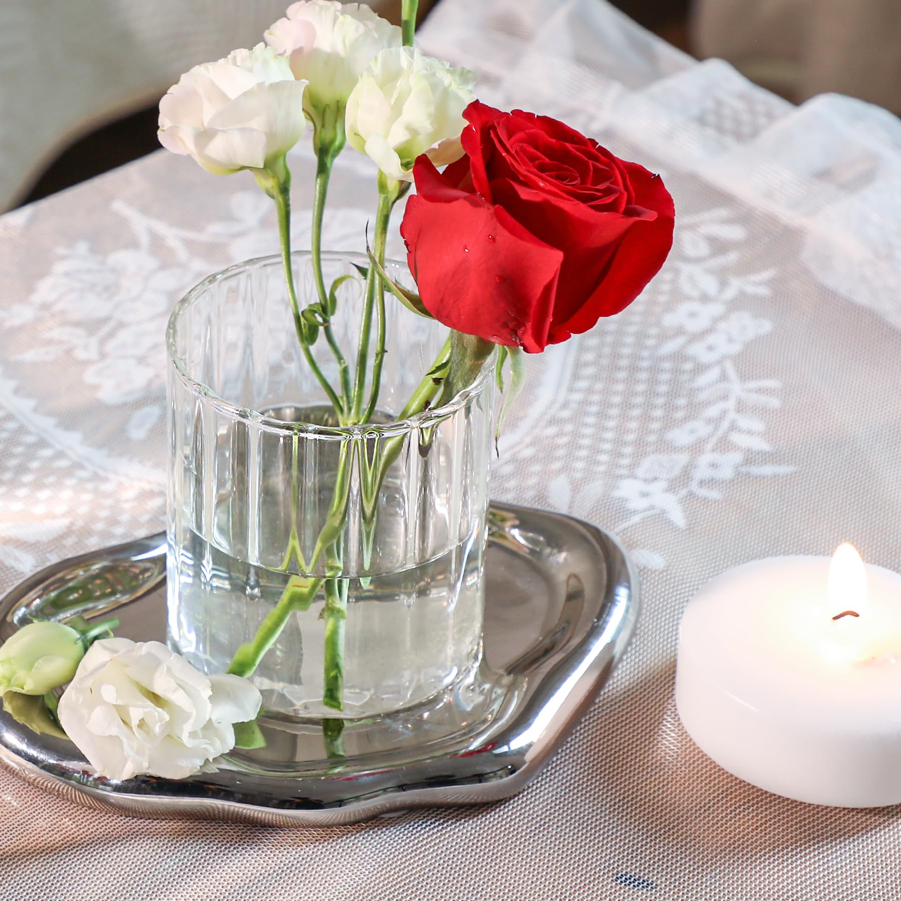ComSaf 12-Pack Clear Glass Cylinder Vases - 6 Inch Tall Ribbed Bud Vases for Wedding Centerpieces, Floral Arrangements & Home Decor - Bulk Hurricane Candle Holders for Parties, Dining Tables & Event Decorations