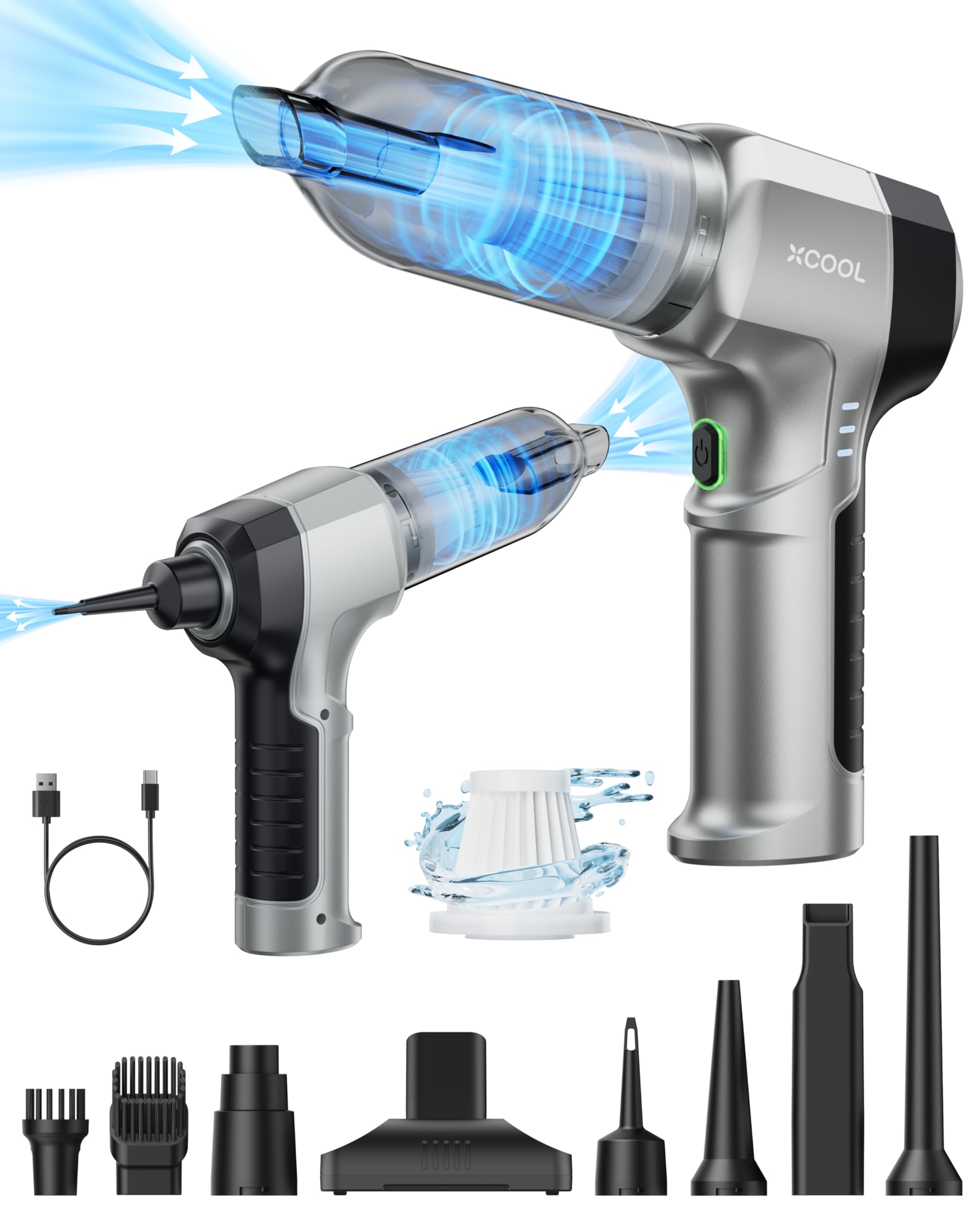 Cordless Handheld Vacuum Cleaner & Air Duster - 16000Pa Strong Suction, 3-Speed Adjustable, 8 Attachments, Ultra-Light 1lb Portable - Perfect for Car Cleaning, Home Quick Cleanups & Computer Dusting