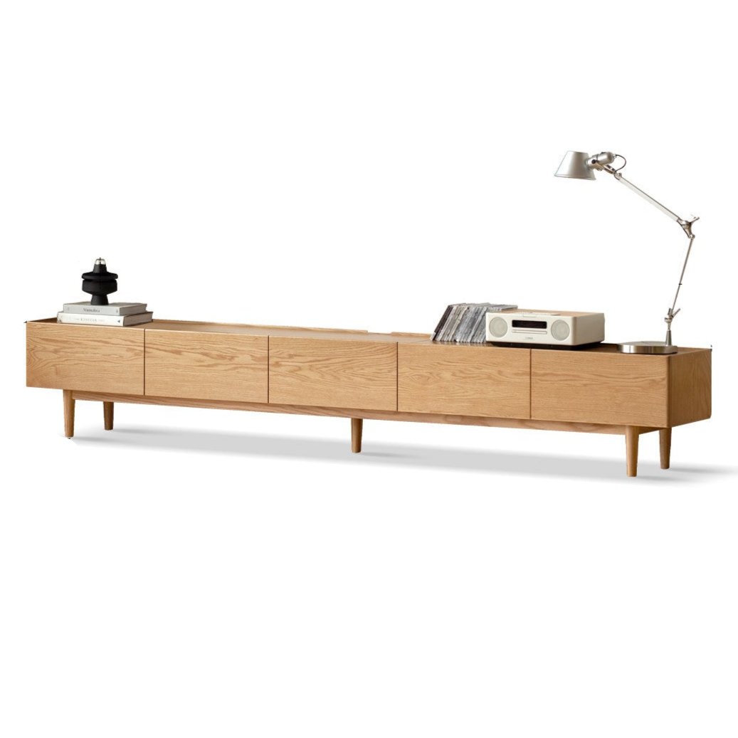 Solid Oak Wood Modern Large TV Stand Floor Cabinet - Stylish Living Room Entertainment Center for Flat Screen TVs