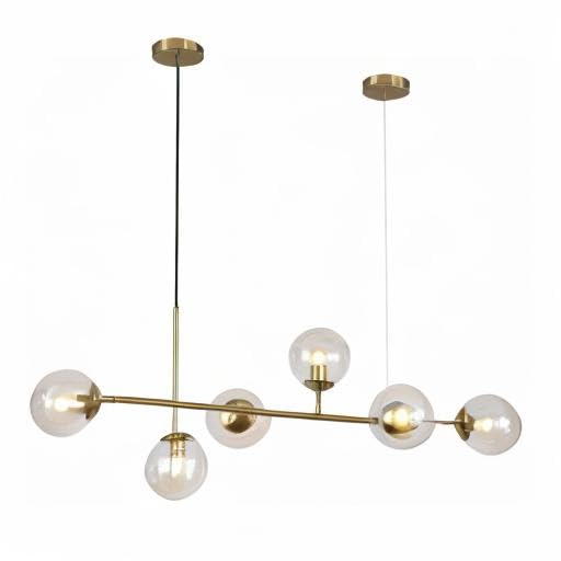 KCO Lighting 6-Light Amber Glass Linear Chandelier - Gold Brass Pendant Light Fixture for Kitchen Island & Dining Room | Modern Sputnik Ceiling Lighting for Home Decor