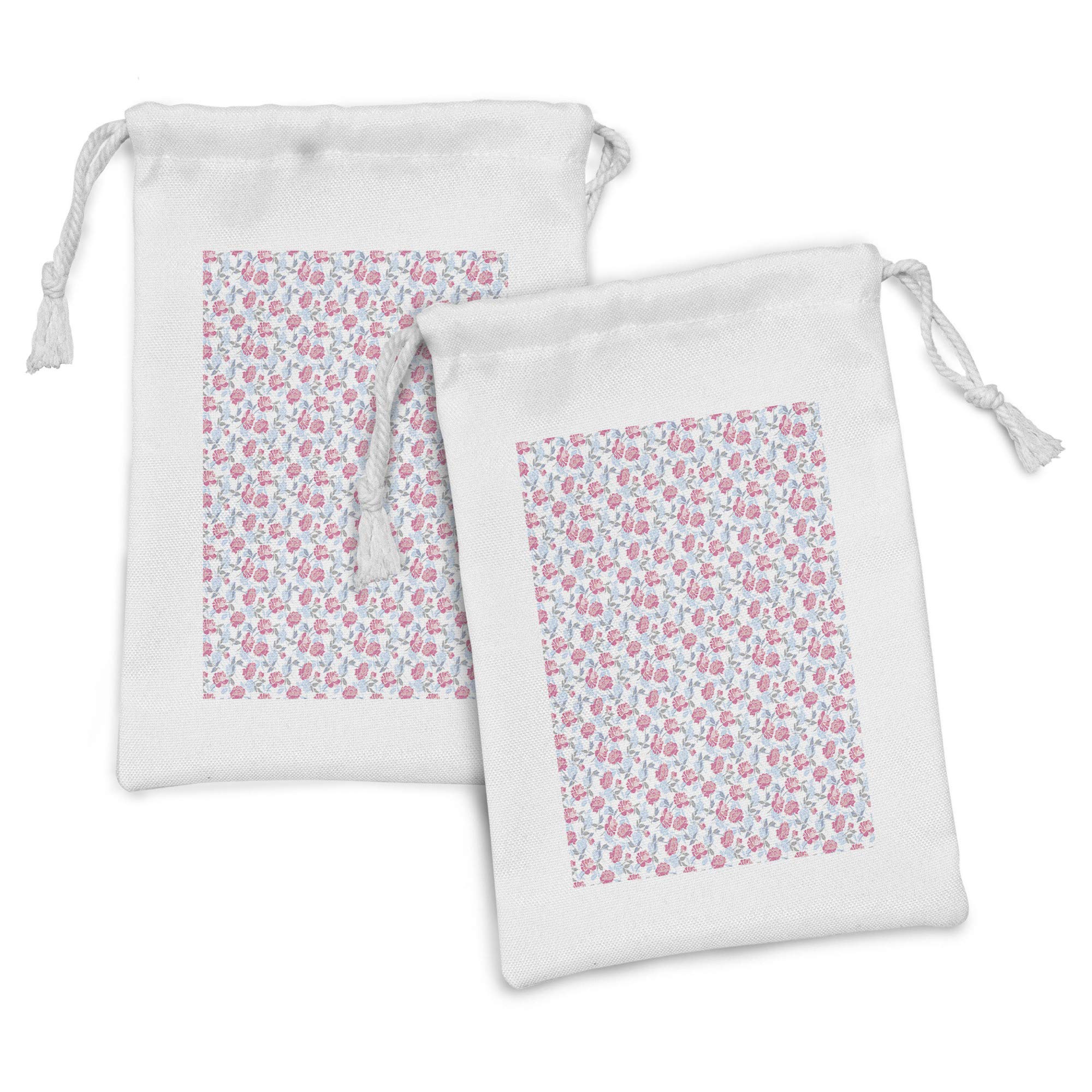 Ambesonne Floral Fabric Pouch Set of 2 - Romantic Flower Bouquet Drawstring Bags for Toiletries, Makeup, Jewelry & Travel Essentials (9