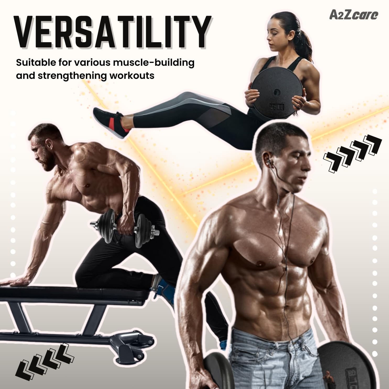 A2ZCARE Standard 1 Inch Cast Iron Weight Plates Set (1.25-15 lbs) - Dumbbell & Barbell Plates for Home Gym, Strength Training & Fitness Workouts