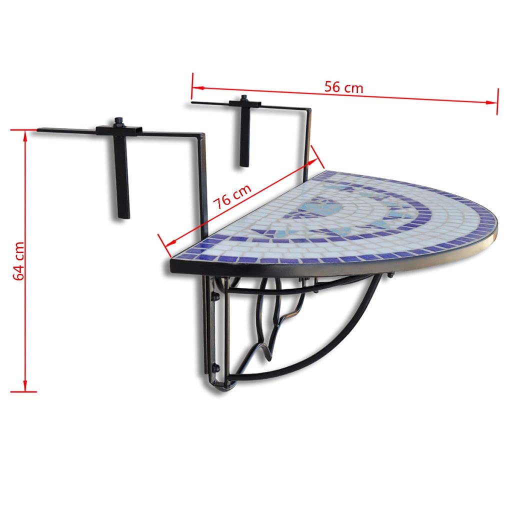 Blue and White Mosaic Patio Table - Outdoor Hanging Table for Garden, Balcony, Poolside - Weather Resistant & Stylish Decor for Relaxing Outdoors (Fast Shipping)