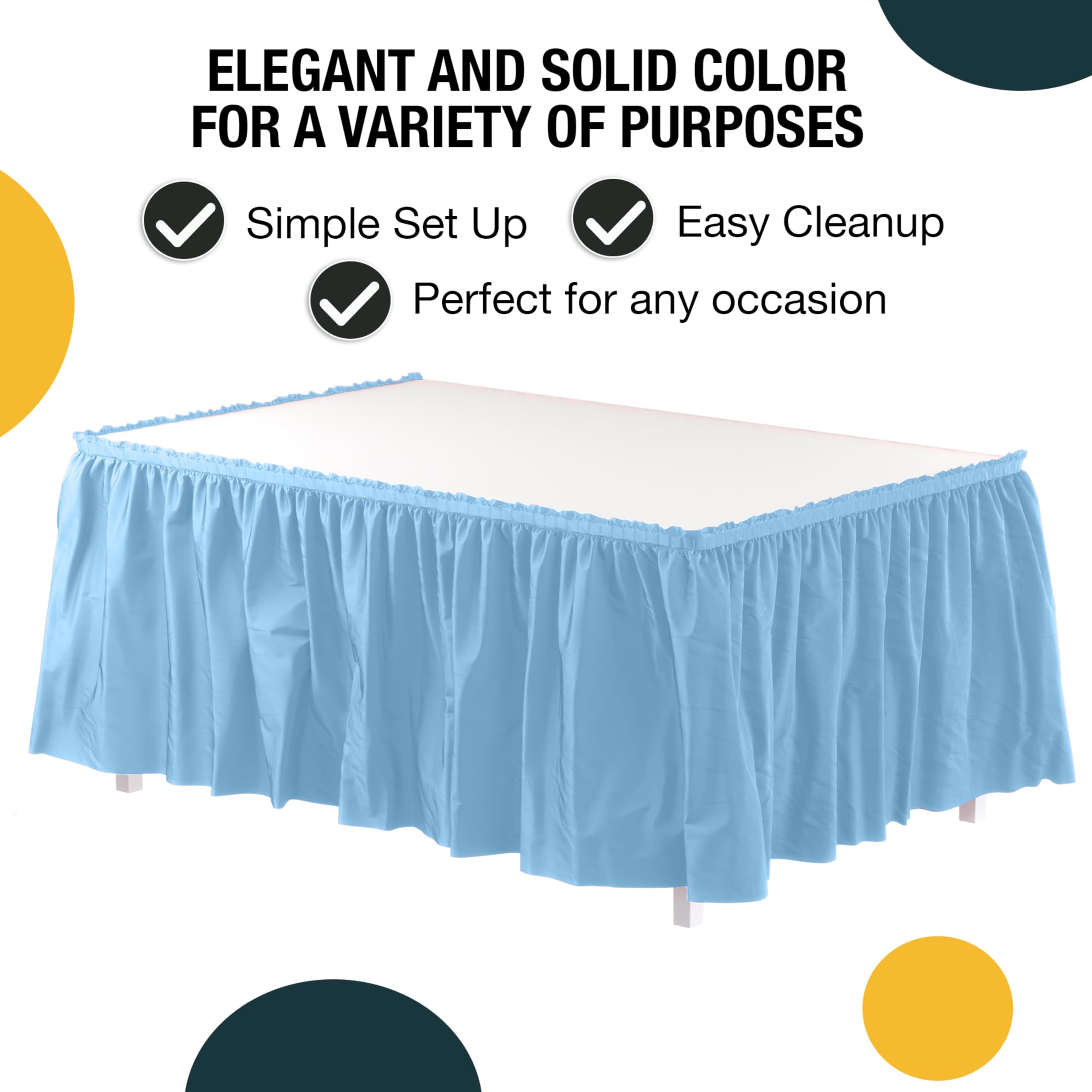 Elegant Light Blue Ruffle Table Skirt - 6 Pack (14 Ft Long) for Rectangle & Round Tables - Self-Adhesive Strip - Perfect for Gender Reveal Parties, Birthday Decorations & Wedding Receptions