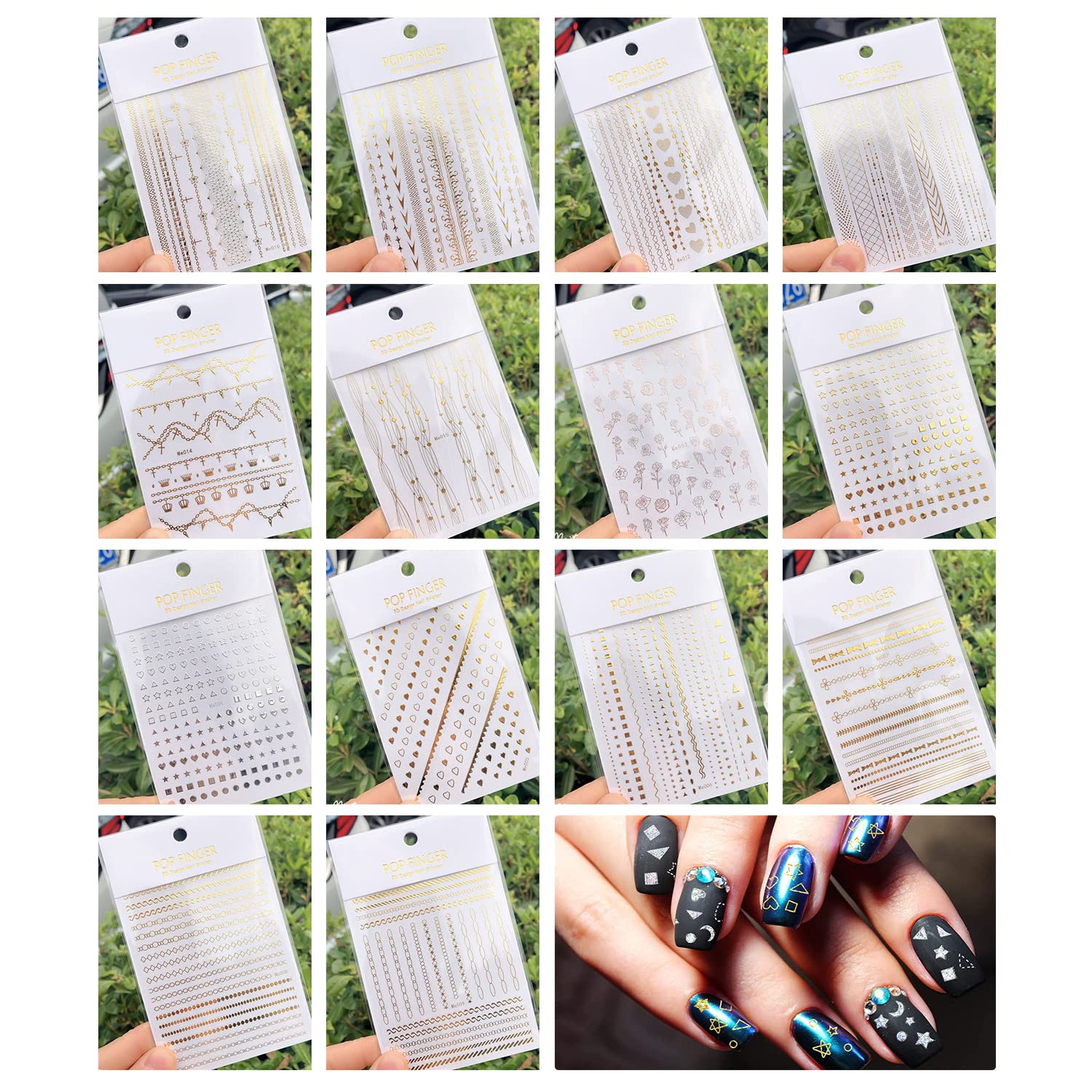 Premium Gold Nail Stickers - 14 Sheets Shiny Metallic Nail Art Decals for Women & Girls | DIY Manicure Kit for Home & Salon | Easy Nail Art for Beginners & Professionals | Perfect for Parties, Weddings, Prom, Everyday Wear | Great Gift for Nail Lovers | Use for Home Manicures, Salon Services, Bridal Parties, Festive Celebrations & Holiday Nail Designs