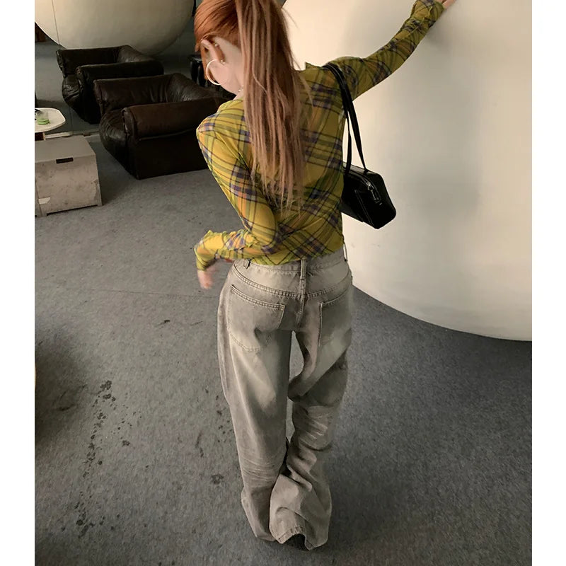 Women's High Waist Straight Leg Baggy Jeans - Grey Denim Pants for Women | Y2K Fashion Trend | American & Korean Style Wide Leg Trouser | Perfect for Casual Outfits, Streetwear & Retro Looks