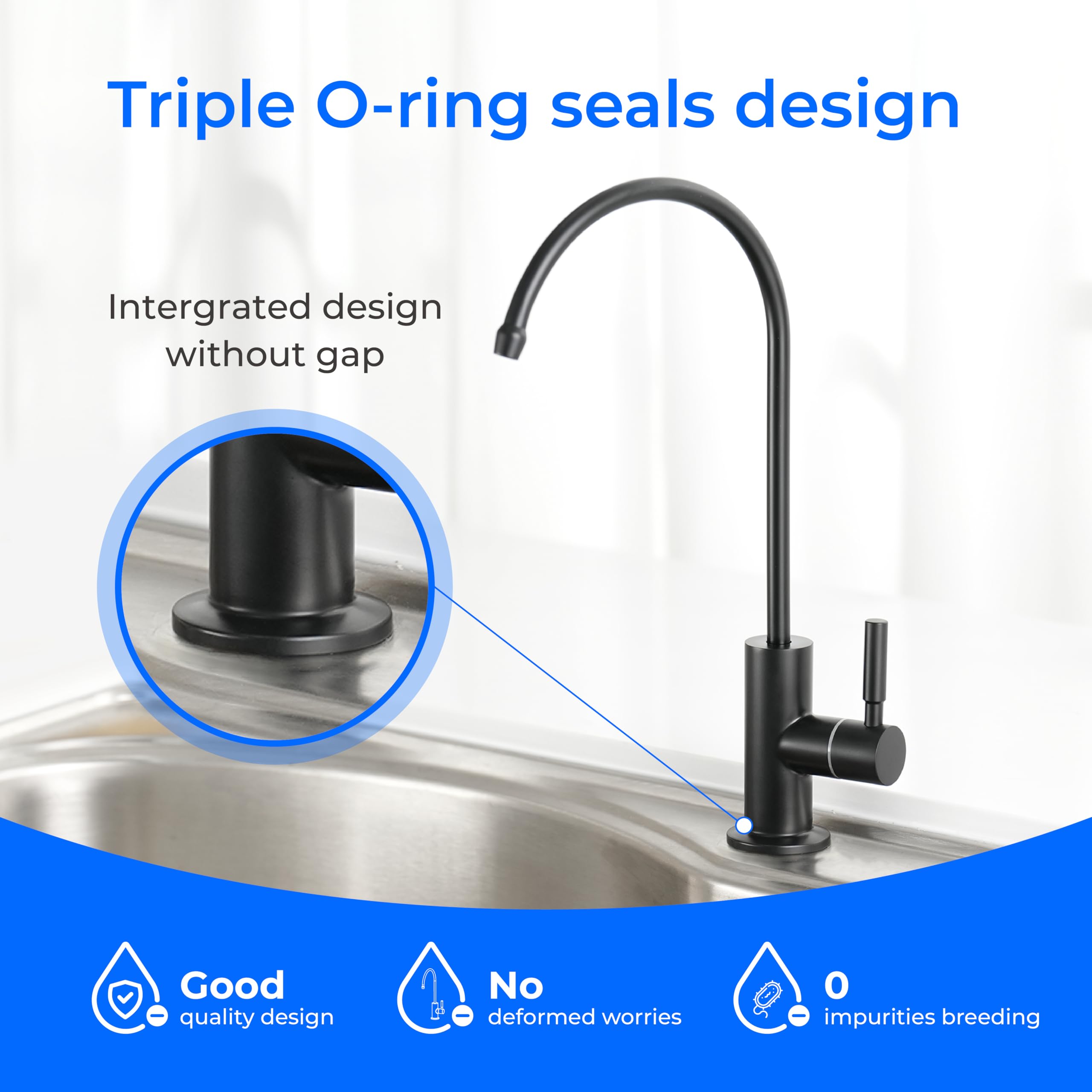 Premium Stainless Steel RO Water Faucet - Lead-Free Black Drinking Water Filter Faucet for Kitchen Sink | Reverse Osmosis System Compatible | Perfect for Clean Drinking & Cooking Water