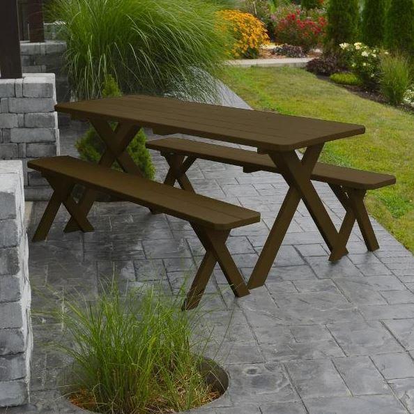 A&L Furniture Yellow Pine Cross Leg Dining Table with 2 Black Benches - Rustic Farmhouse Style for Kitchen, Dining Room, or Outdoor Patio