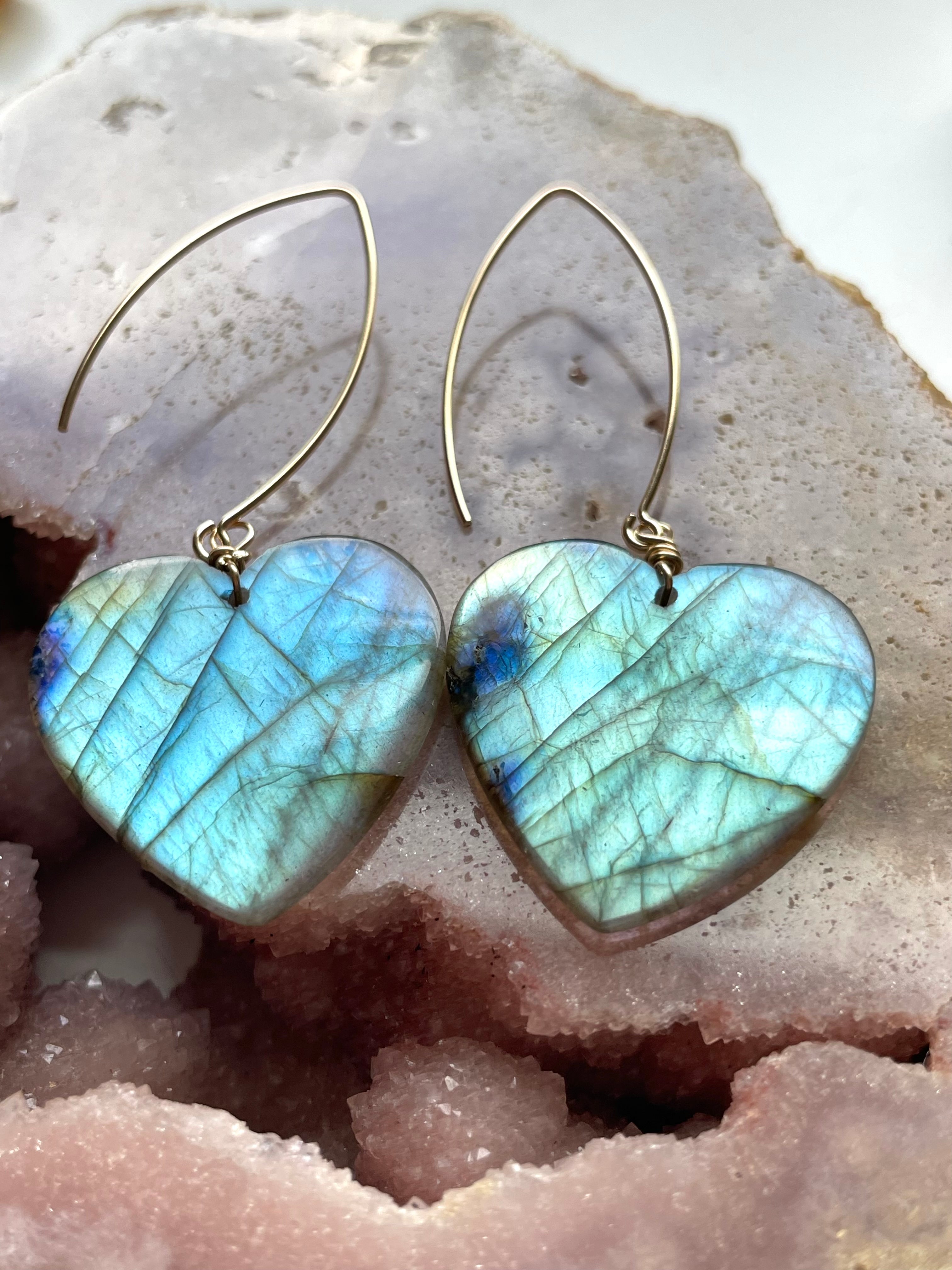 Gold Labradorite Dangle Drop Crystal Earrings for Women - Elegant Gemstone Jewelry for Party, Wedding & Evening Wear