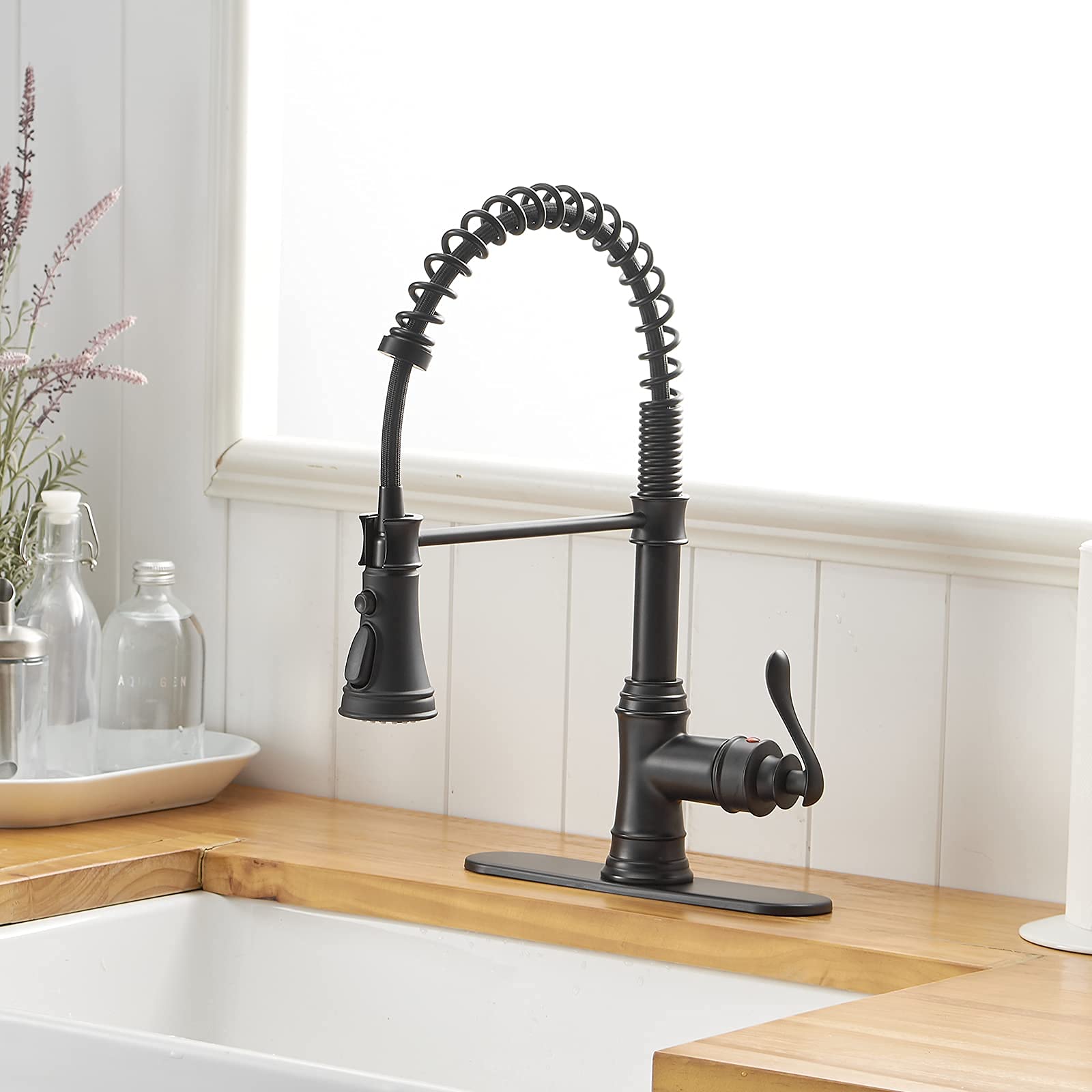Homevacious Matte Black Pull-Down Kitchen Faucet with 3 Spray Modes - Single Handle Waterfall Vessel Sink Faucet for Modern Homes | Perfect for Washing Dishes, Filling Pots & Cleaning Countertops