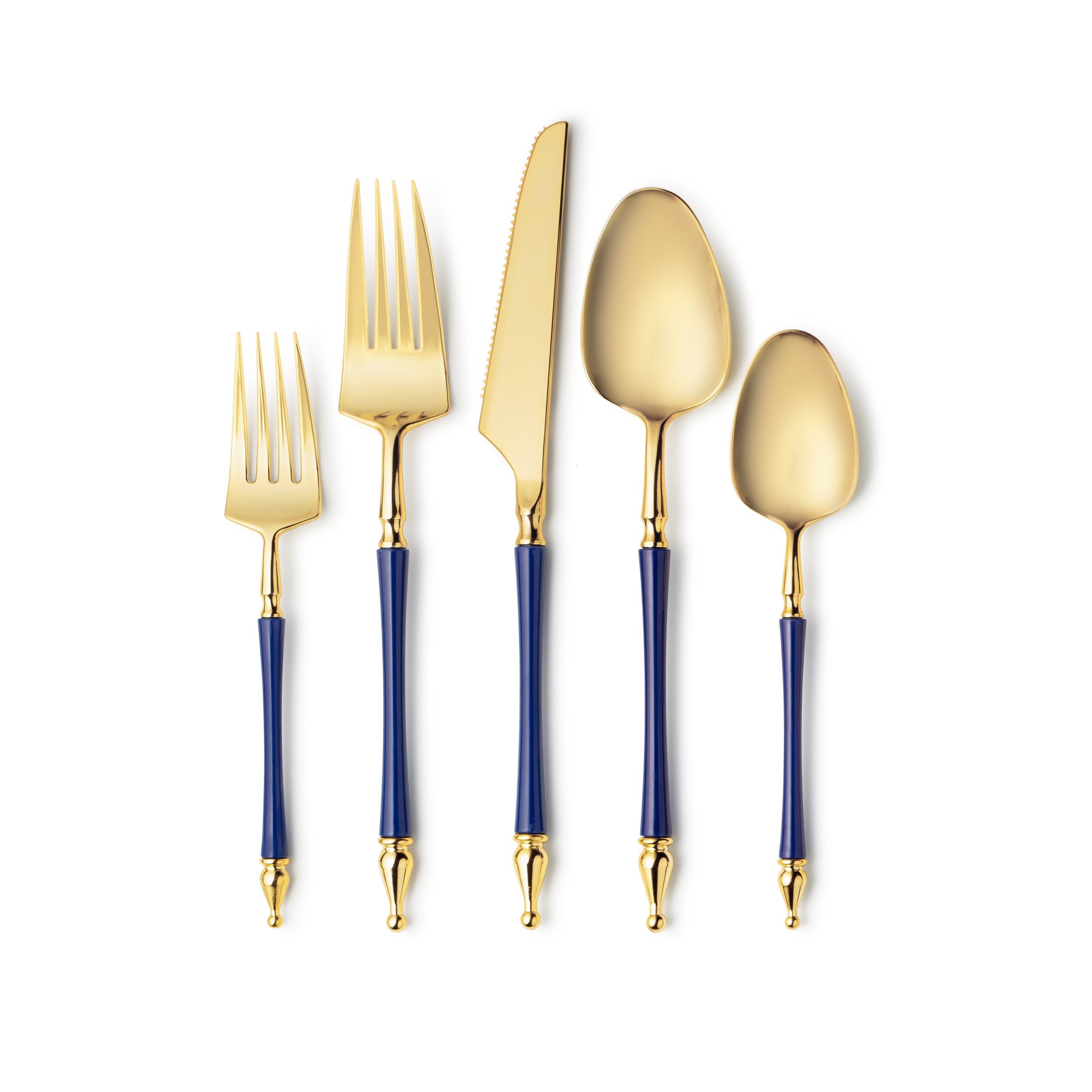 Sophisticate Collection Royal Blue & Gold Flatware Set - 40-Piece (Settings for 8) - Elegant Dinnerware for Formal Dining, Wedding Registry & Holiday Entertaining