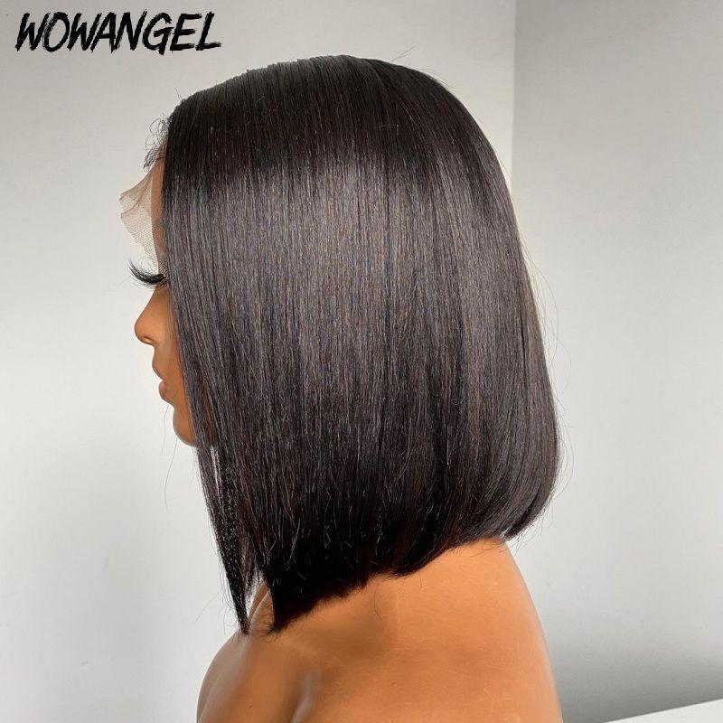 WOWANGEL 13x4 Transparent Lace Front Wig - Straight Bob Human Hair Wig 180% Density Natural Black for Women | Perfect for Daily Wear, Cosplay & Special Occasions