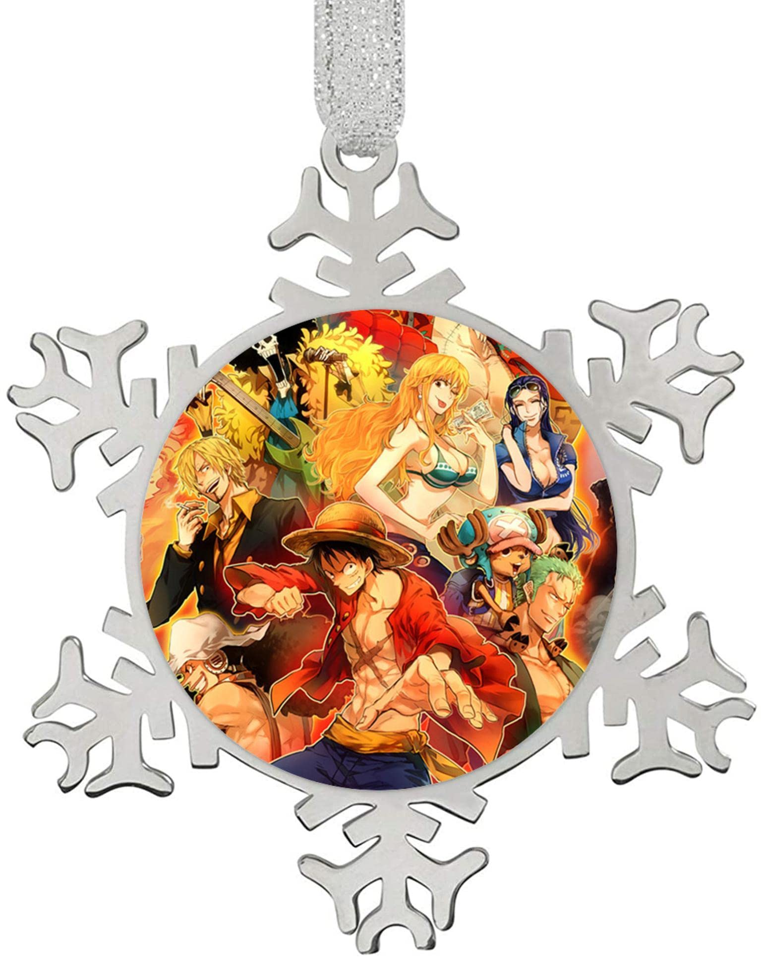 Personalized Anime One Piece Christmas Ornaments - Stainless Steel Snowflake Hanging Decor for Holiday Tree, Halloween & Winter Party Decorations - Unique Christmas Gift Souvenirs