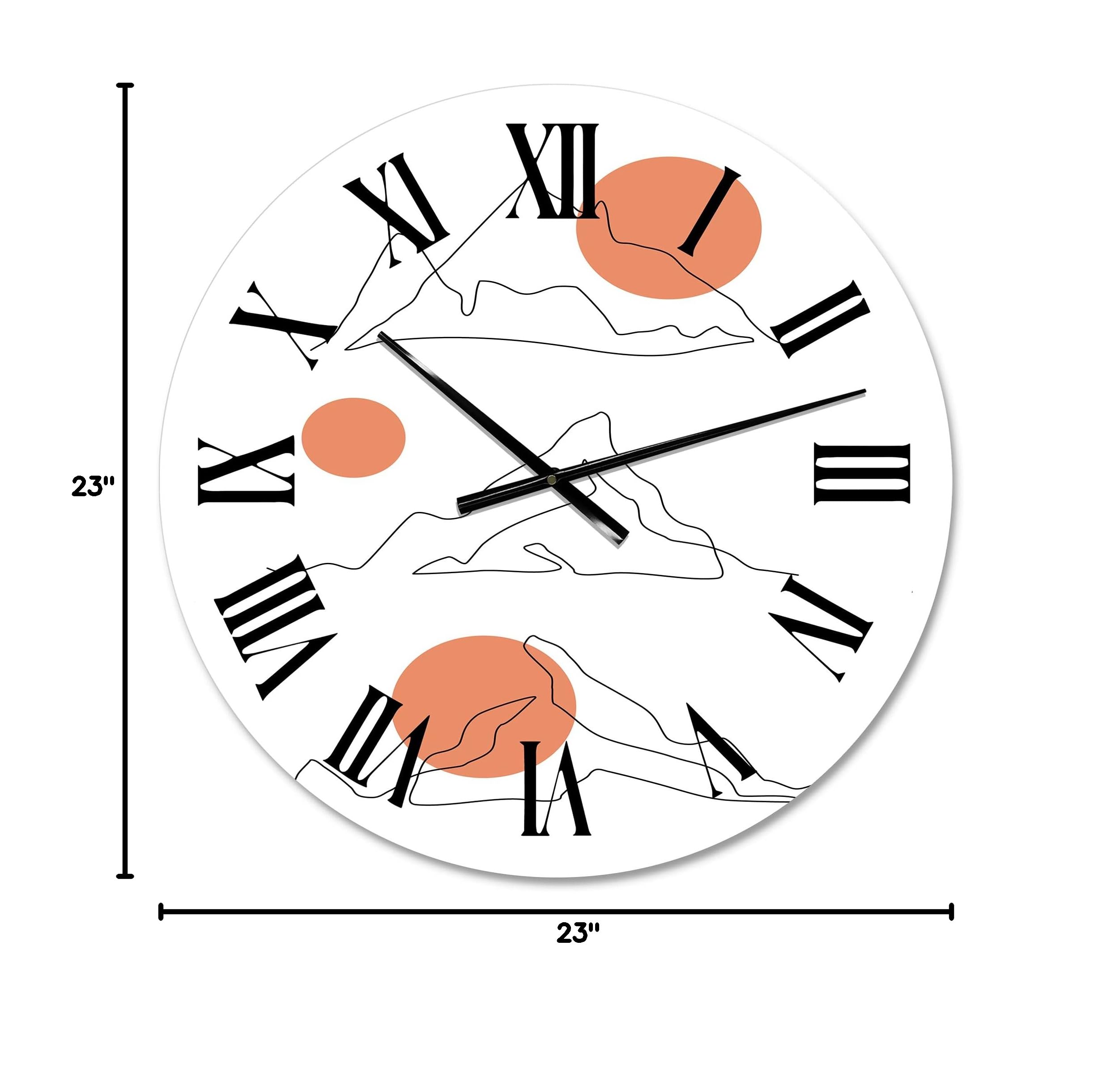 Abstract Mountain Range with Red Moons Wall Clock - Modern Large Fractal Design for Living Room, Bedroom & Office Decor | Silent Non-Ticking Battery Operated Contemporary Art Clock