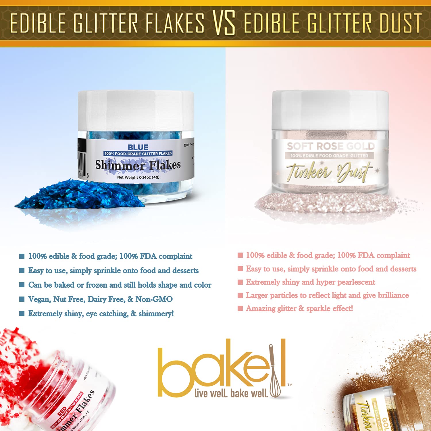 Bakell's Purple Edible Glitter Flakes - 1lb Shimmer Flakes for Baking, Cake Decorating & Desserts | Vegan, Non-Toxic Food Safe Sparkles for Cupcakes, Cookies & Candy Making