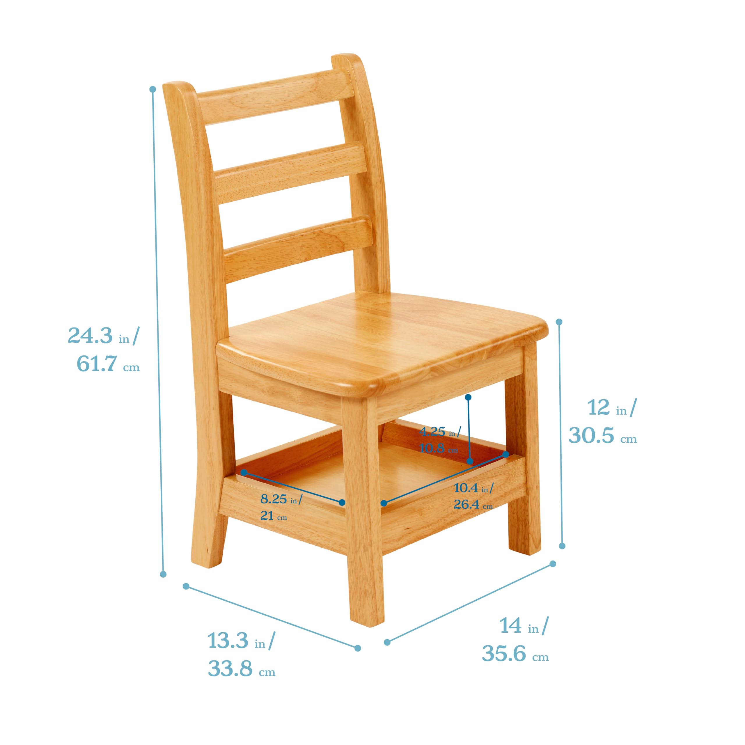 ECR4Kids 2-Pack Three Rung Ladderback Chairs with Storage - 12 Inch Seat Height, Honey Color - Perfect for Classroom Seating, Daycare, and Home Learning Spaces