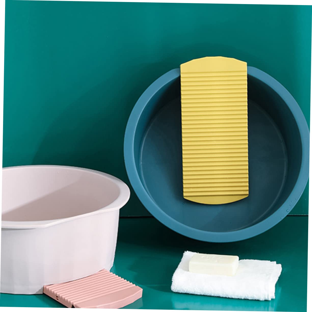 SOLUSTRE Portable Hand Washing Tub with Washboard - Compact Travel Laundry Basin for Underwear, Socks & Small Clothes - Durable PP Material for Camping, Dorms & RV Trips