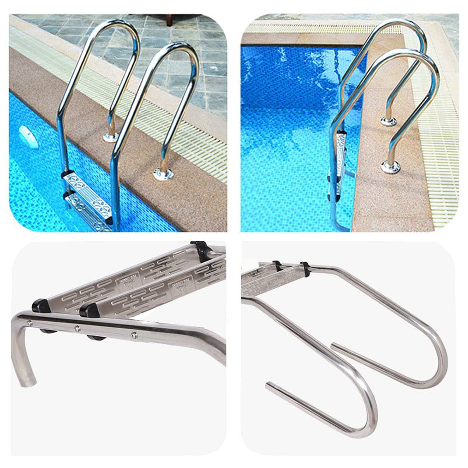 Non-Slip 304 Stainless Steel 2-Step Inground Pool Ladder with 4ft Blue Grip Cover - 440lbs Weight Capacity | Safe Handrail for Swimming Pools, Spas & Backyard Safety | Perfect for Residential & Commercial Use