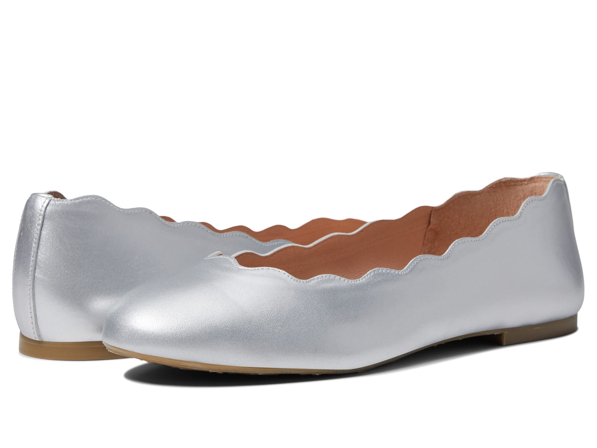 French Sole Jigsaw Women's Flats - Genuine Leather Lining & Durable Rubber Outsole - Scalloped Topline & Rounded Toe - Silver Metallic (Size 9 M) - Perfect for Office, Parties & Casual Wear