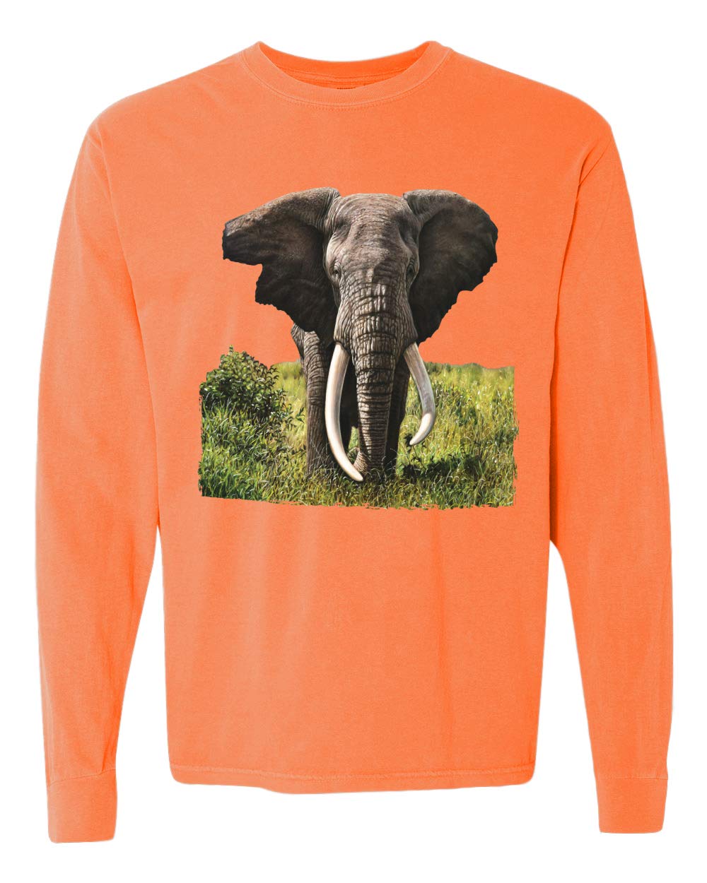 Wild African Forest Elephant Nature Animal Lover T-Shirt - Eco-Friendly Garment-Dyed Long Sleeve Washed Look Cotton Tee - Perfect for Wildlife Conservation Events & Safari Adventures