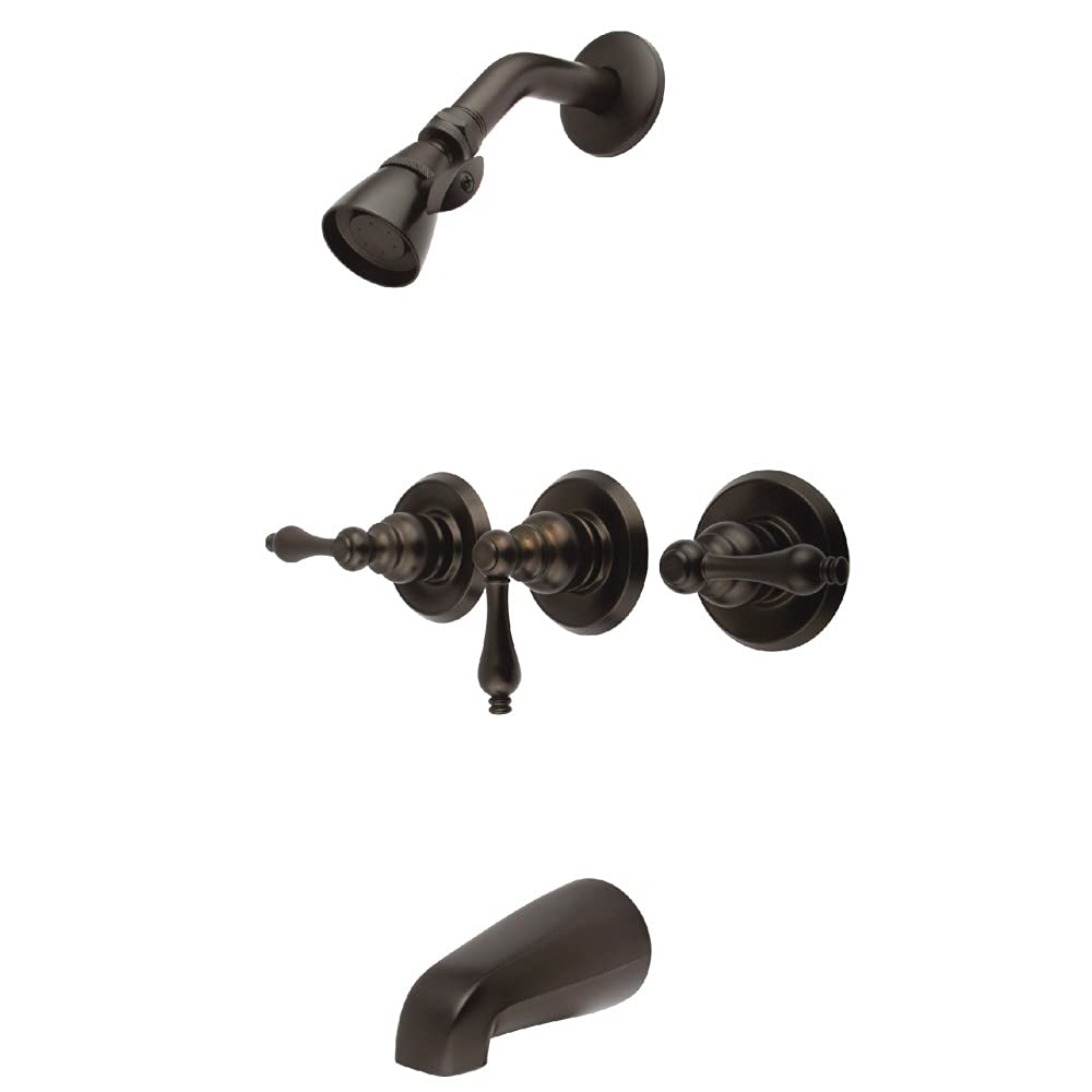 Kingston Brass KB235AL Oil Rubbed Bronze 3-Lever Handle Tub and Shower Faucet with 5-Inch Spout Reach - Perfect for Bathroom Renovations and Modern Home Decor