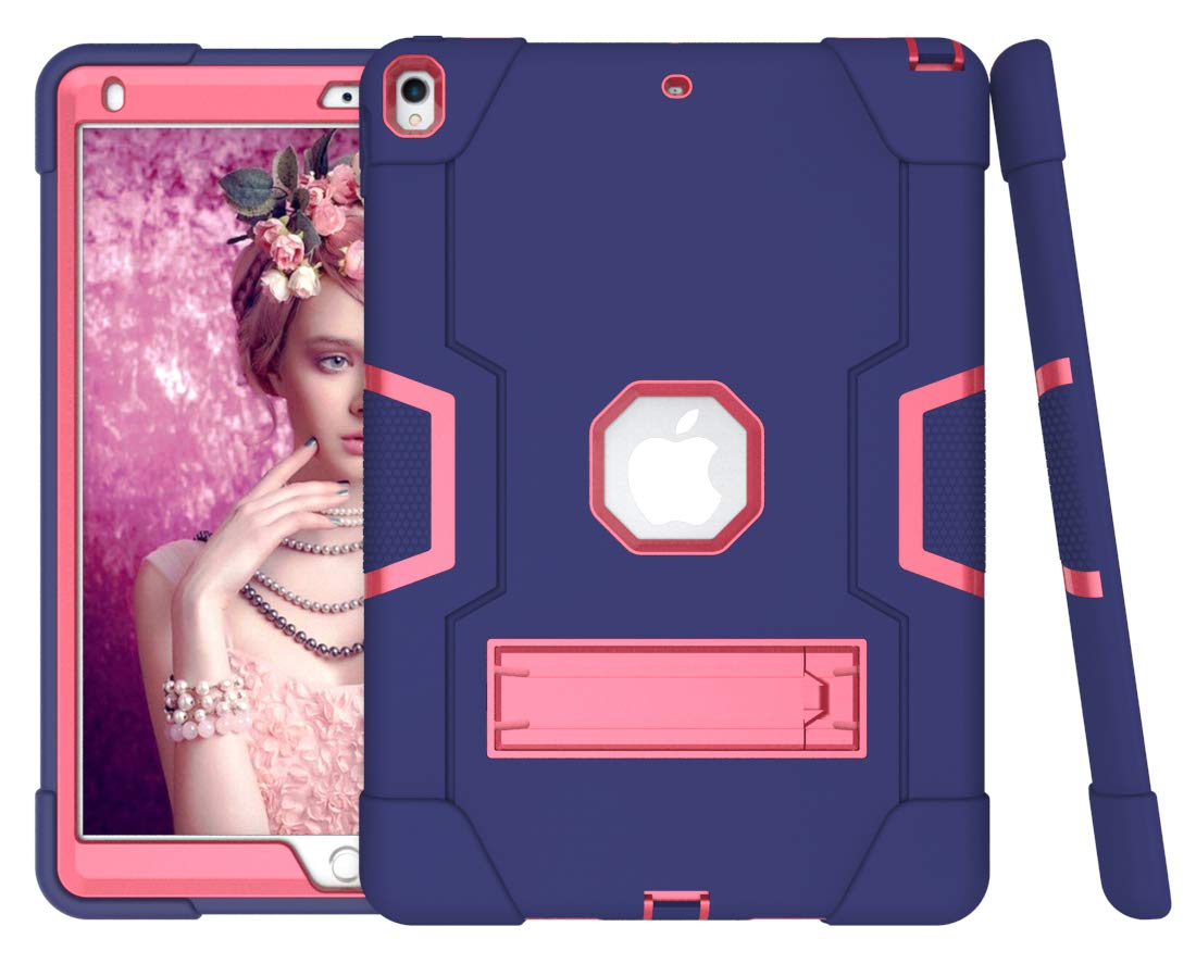 Premium 3-in-1 Hybrid Protective Case for iPad Air 3 & iPad Pro 10.5 Inch - Heavy Duty Rugged Stand Cover with Shockproof, Anti-Slip, Anti-Scratch Protection (Blue/Rose Red) - Perfect for Work, Travel & Outdoor Use