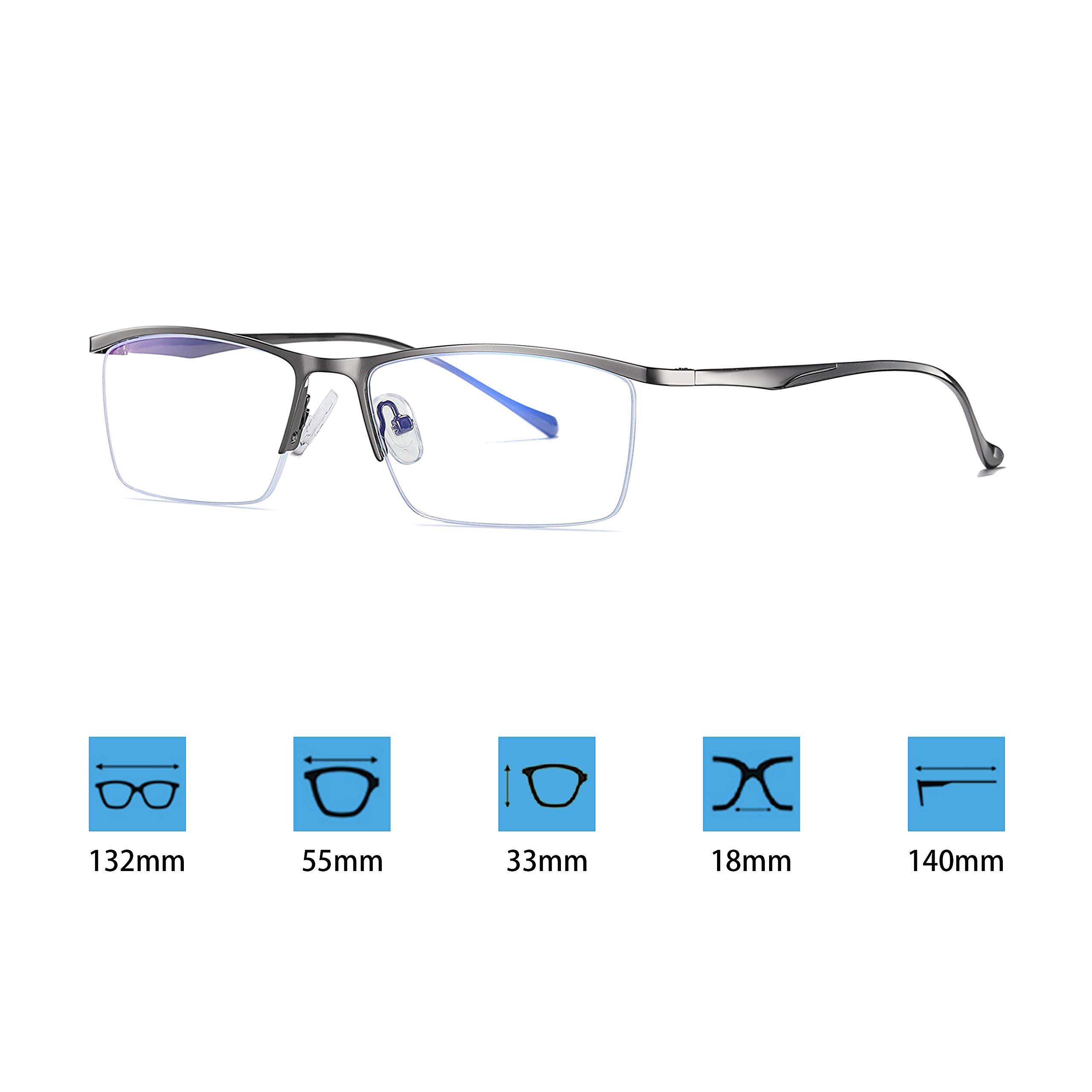 Blue Light Blocking Glasses for Men - Anti Eyestrain Computer & Gaming Glasses with Half-Rim Metal Frame & Protective Case - Reduce Digital Eye Strain for Work, Gaming & Screen Time