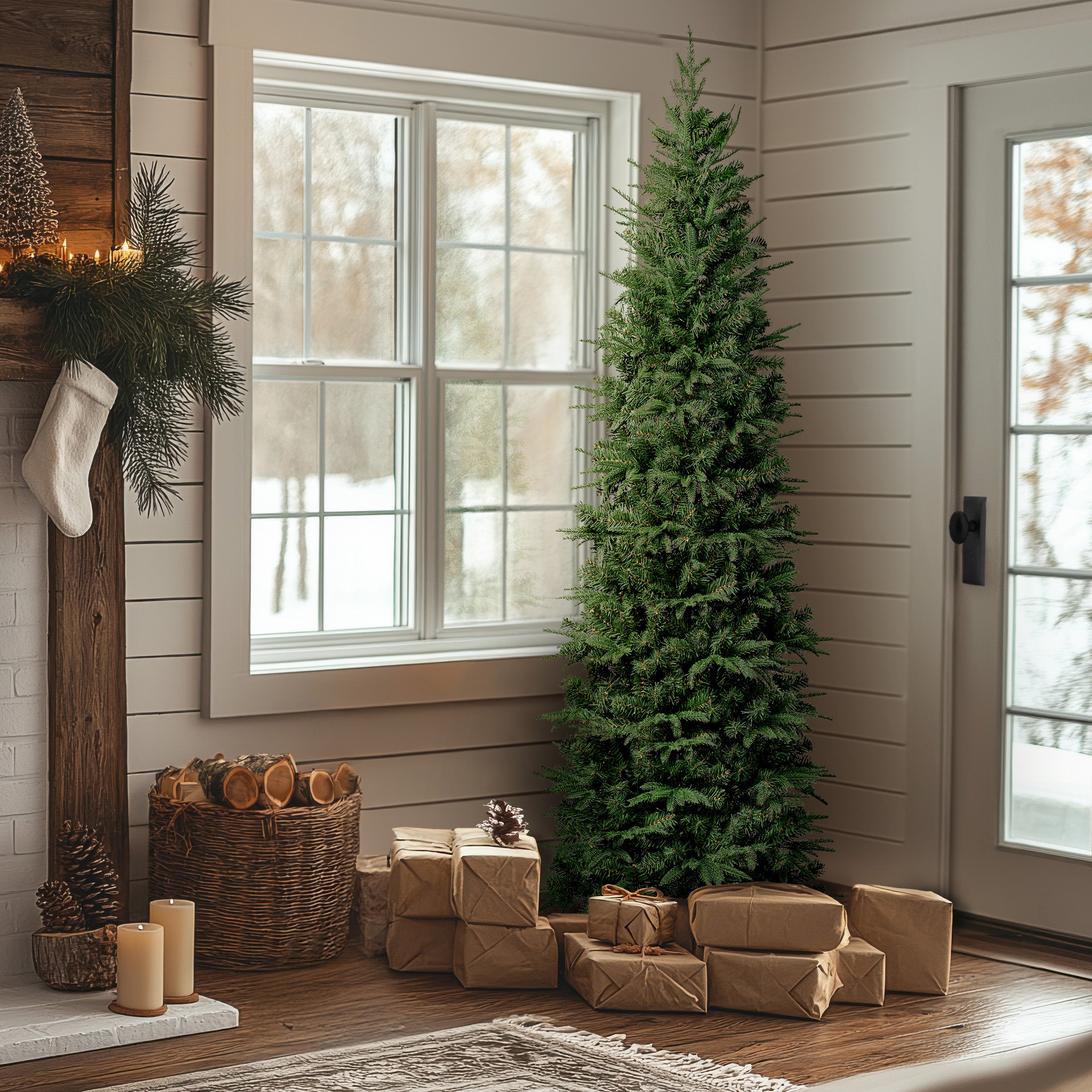7.5 ft. Duxbury Feel Real Slim Artificial Christmas Tree - Premium Realistic PVC Needles for Holiday Home Decor, Office & Party Decoration