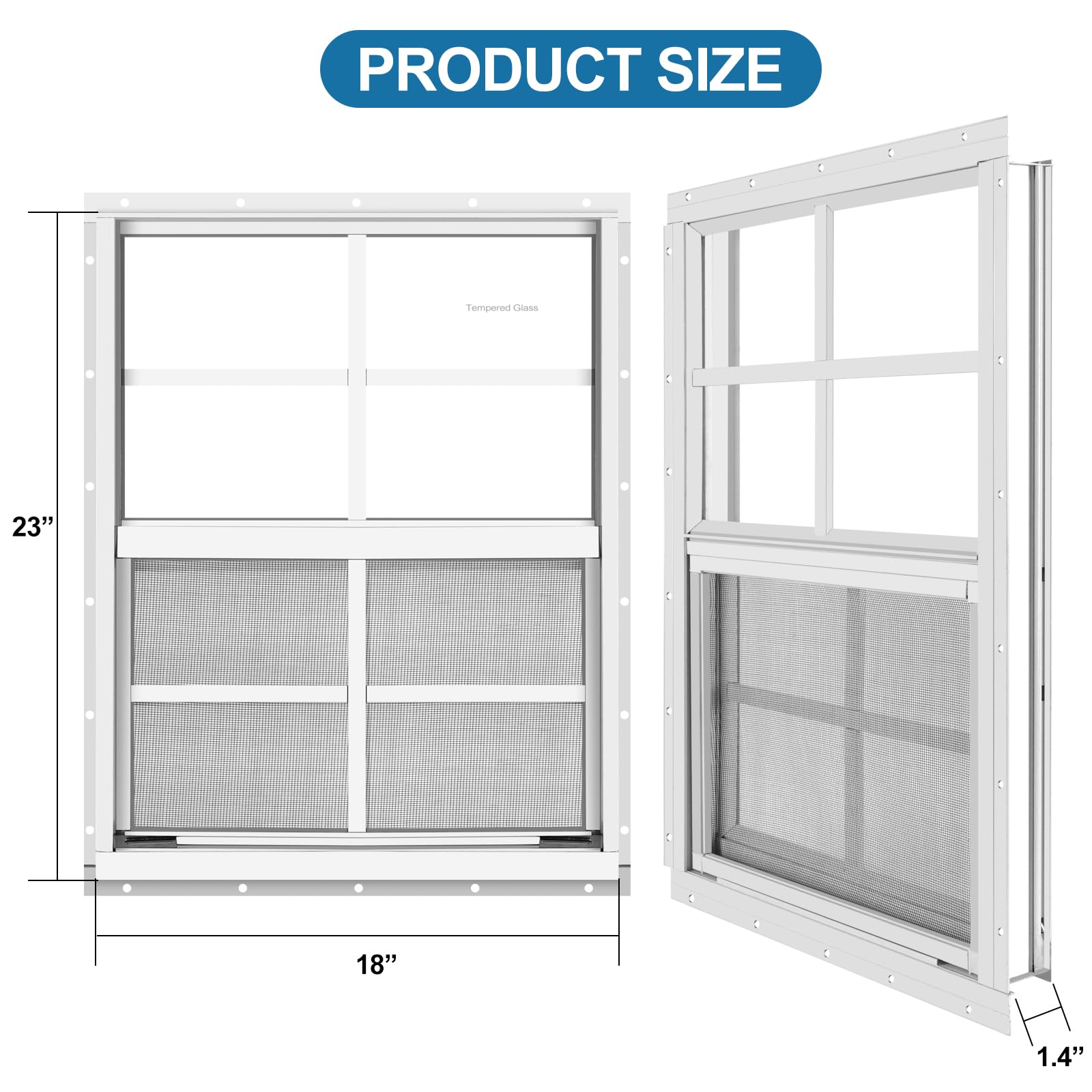 2 Pack White Flush Mount Shed Windows 18