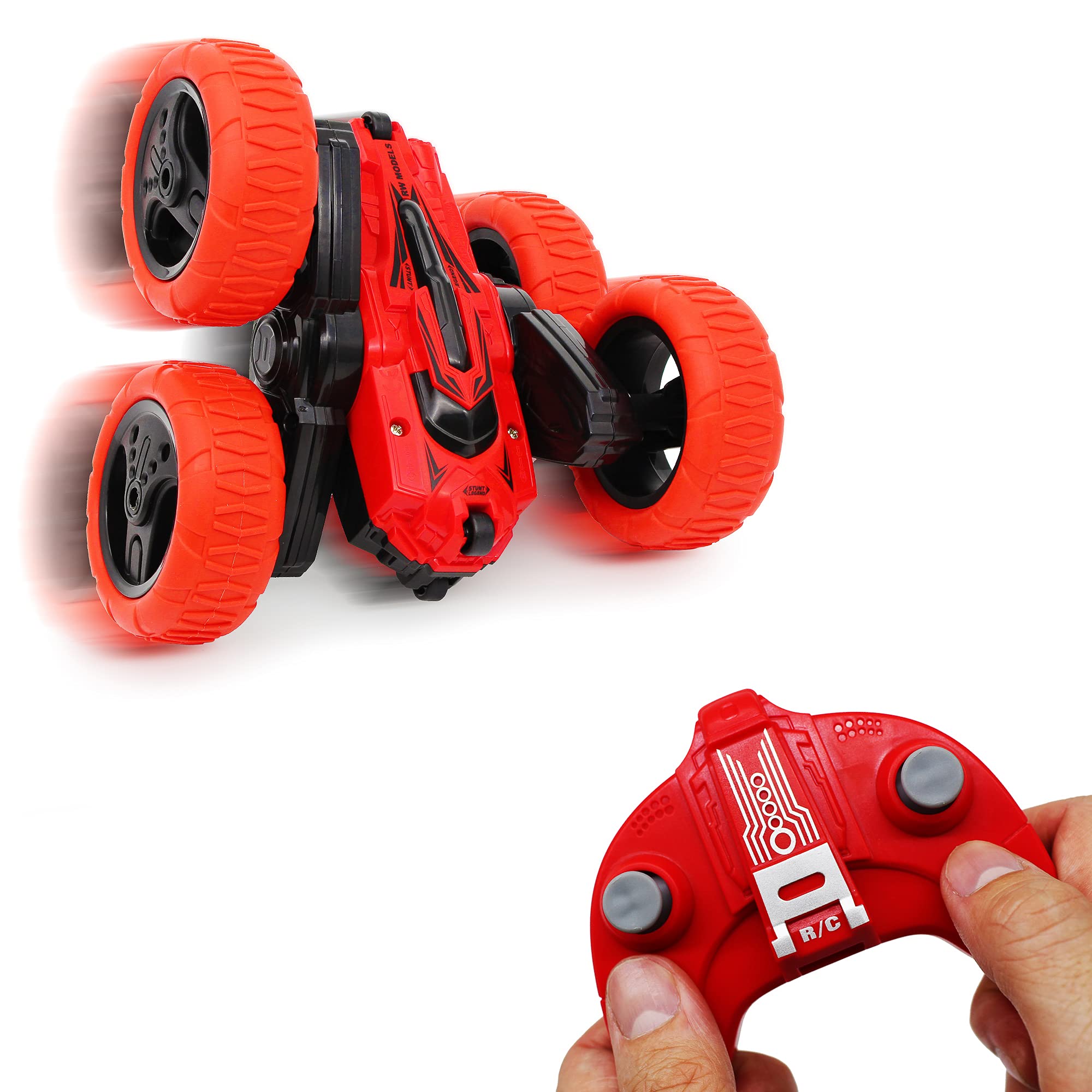 360° Spin Attack Stunt RC Car - 4WD High Speed Off-Road Electric Remote Control Toy Car for Boys Age 6-12 | 360° Double-Sided Rotation | Perfect for Outdoor Racing, Backyard Stunts & Birthday Gifts (Red)