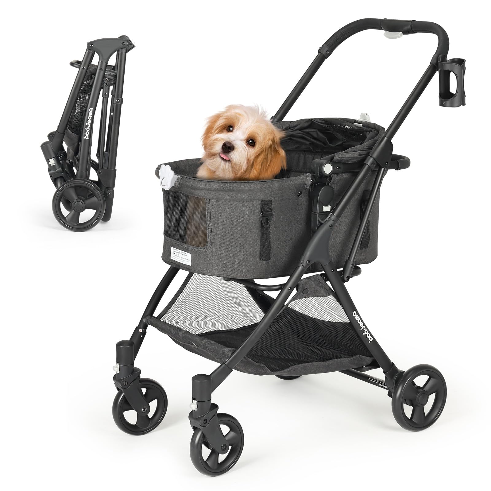 R5 Medium Pet Stroller for Small Dogs & Cats - 180° Canopy, 3-in-1 Convertible Design with Removable Carrier - Lightweight & Foldable for Walking, Jogging & Travel (Black) - Perfect for Park Visits, Shopping & Outdoor Adventures