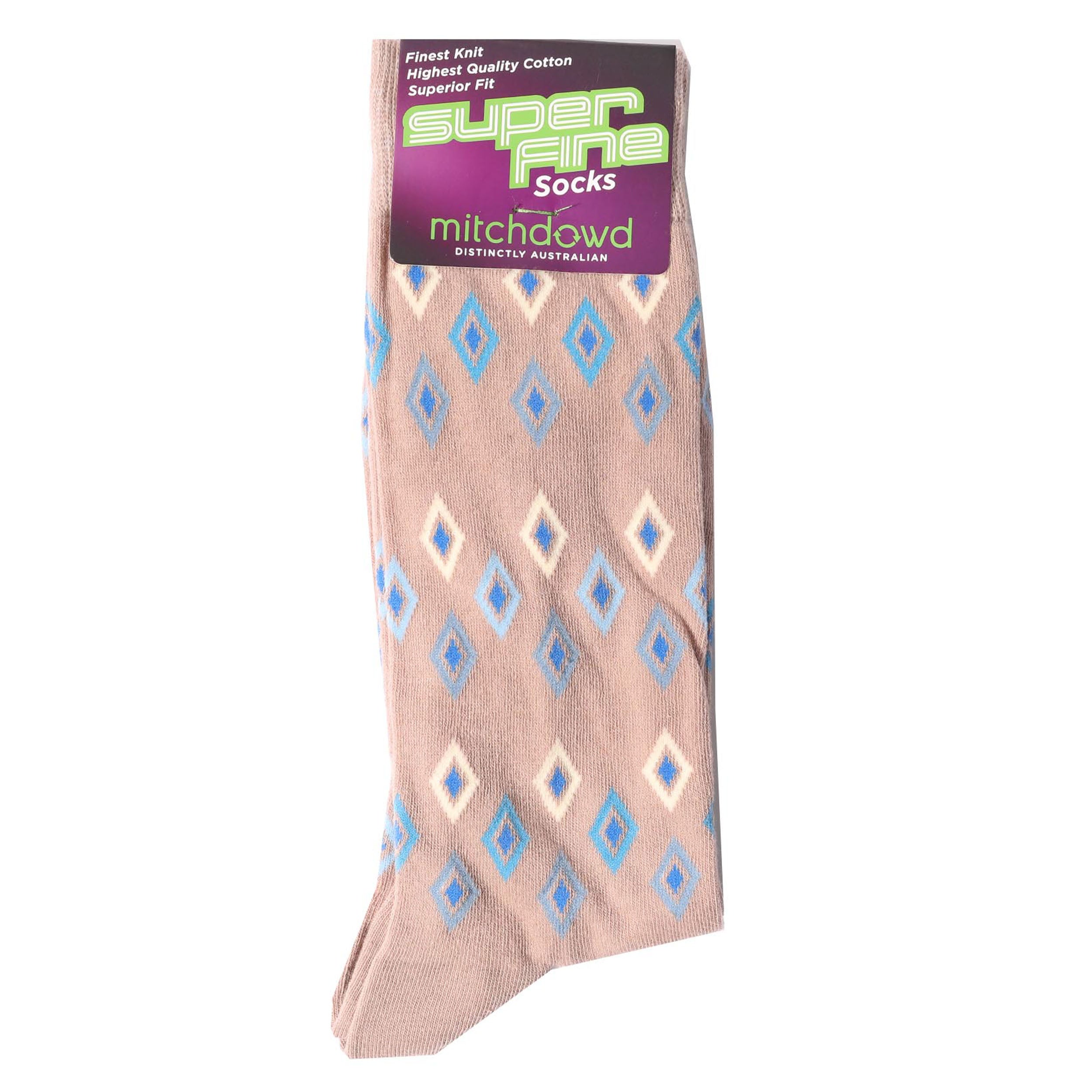 Premium Men's Diamond Lux Super Fine Cotton Crew Socks - Beige - Ultra Soft & Breathable for Everyday Comfort - Ideal for Work, Casual Wear & Travel