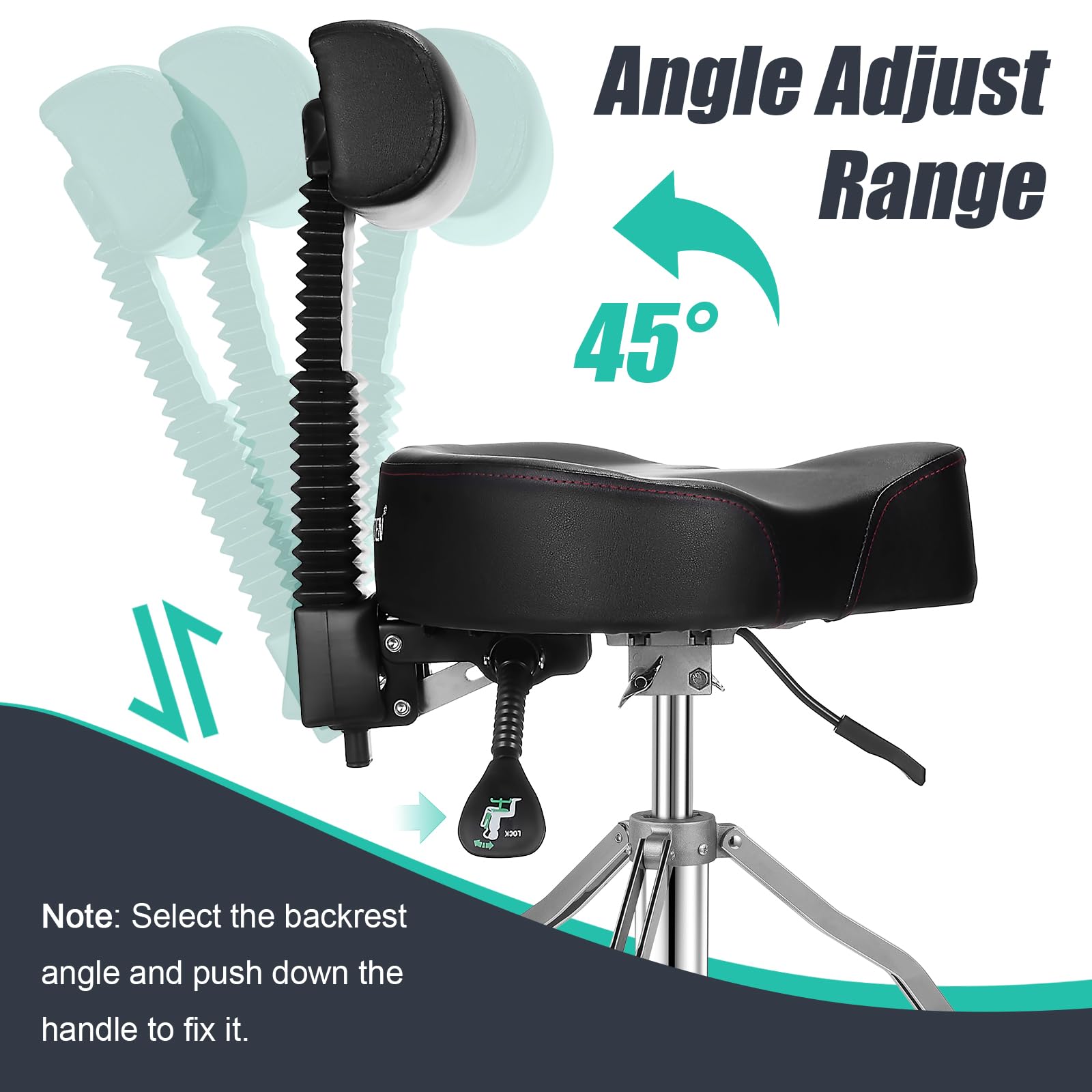 Adjustable Hydraulic Drum Throne with Memory Foam Seat & Backrest - Motorcycle Style Drum Chair for Adults & Professionals | Perfect for Drummers, Studio Sessions & Live Performances