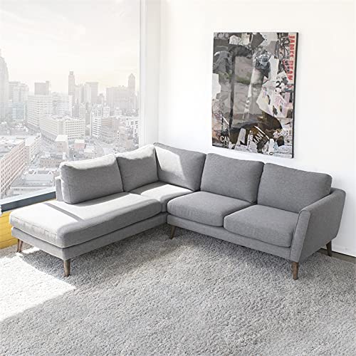 Pemberly Row Microfiber Left-Facing L-Shaped Corner Sectional Sofa - Gray Modern Living Room Furniture for Small Spaces & Apartment Decor