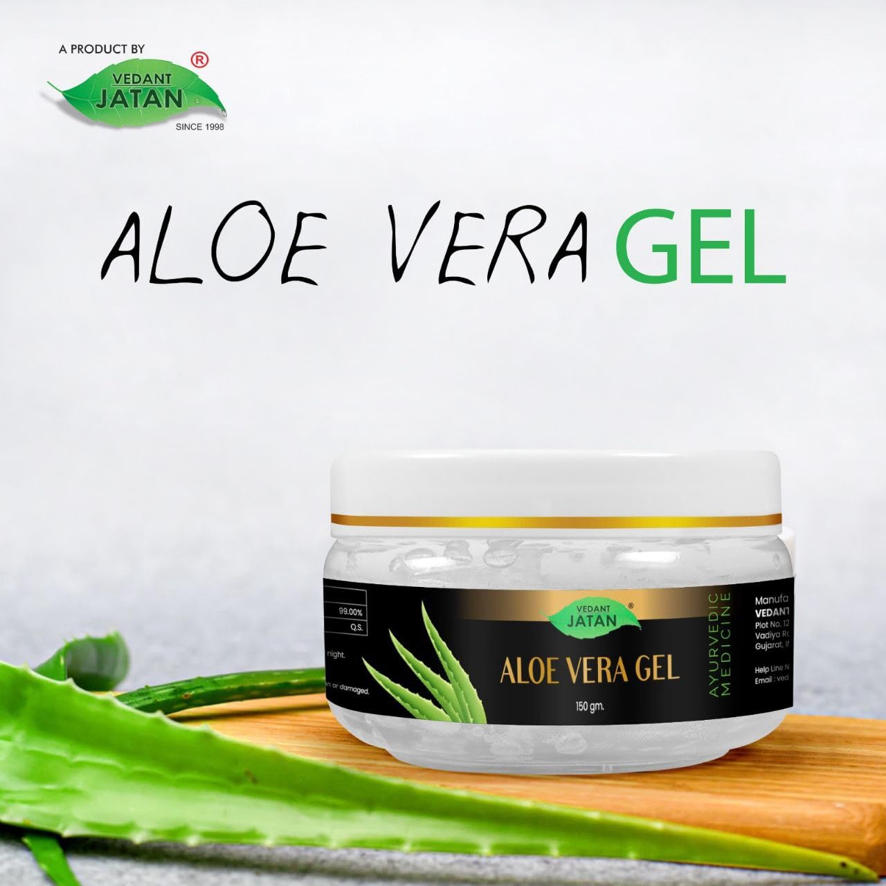 VEDANT JATAN Pure Aloe Vera Gel for Skin & Hair Care - Natural Moisturizer for Face, Acne Scars & Dark Circles (150g) | Perfect for Daily Hydration, Sunburn Relief & Hair Growth