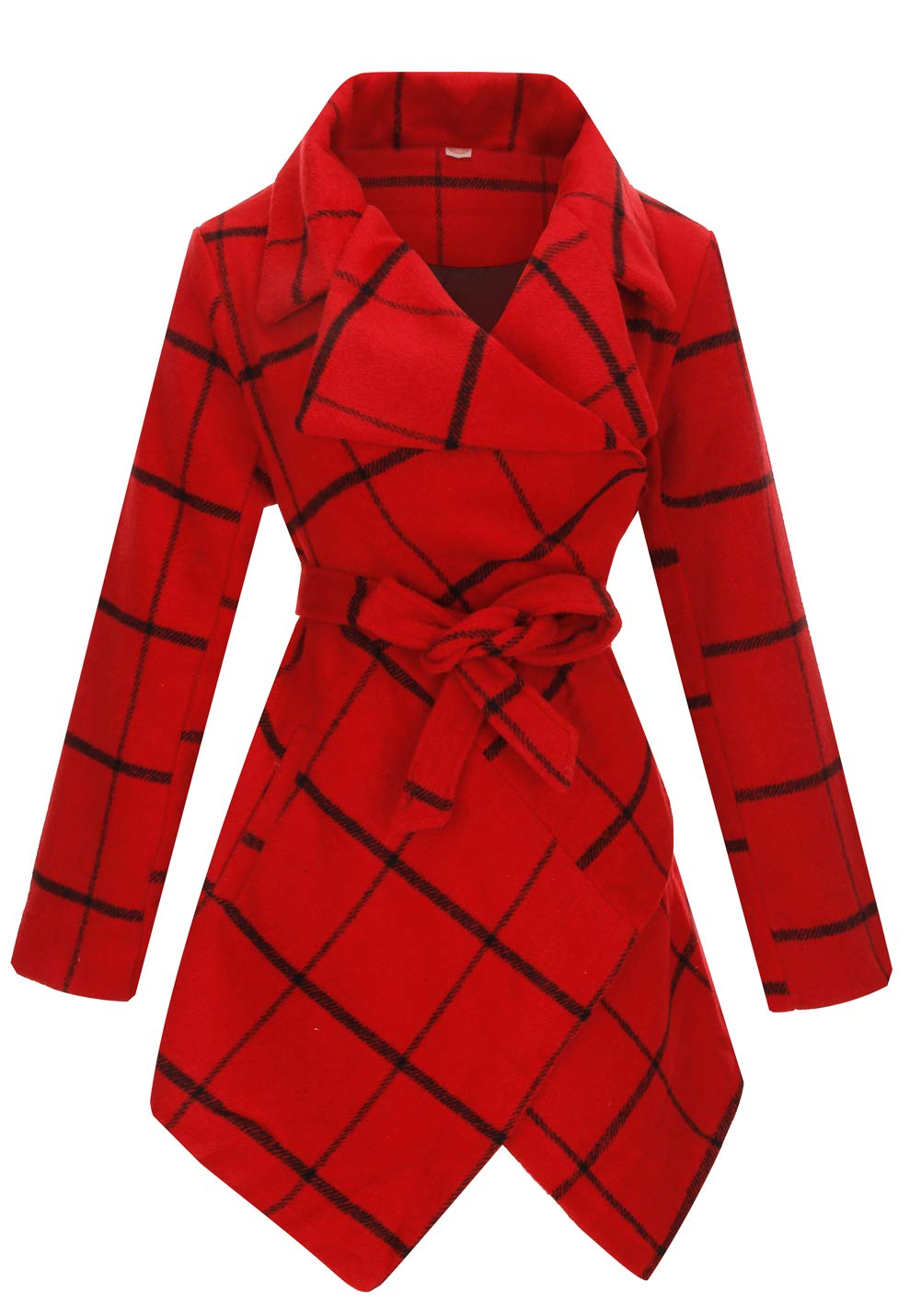 PLREOSEVNTE Women's Wool Blend Belted Wrap Coat with Turn Down Collar & Asymmetric Hem - Perfect for Office, Fall Fashion & Winter Outerwear