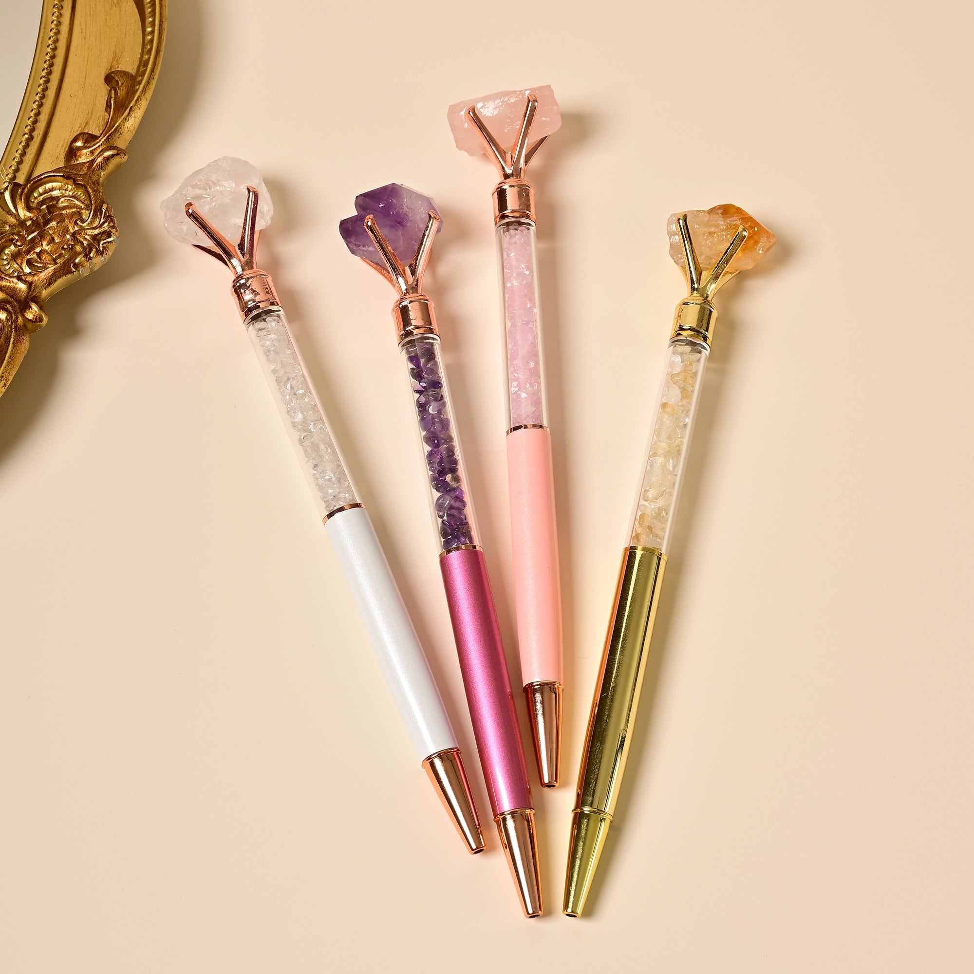 Premium Metal Ballpoint Pens with Raw Gemstone & Crystal Chips - Elegant Writing Gift for Office, Journaling & Special Occasions