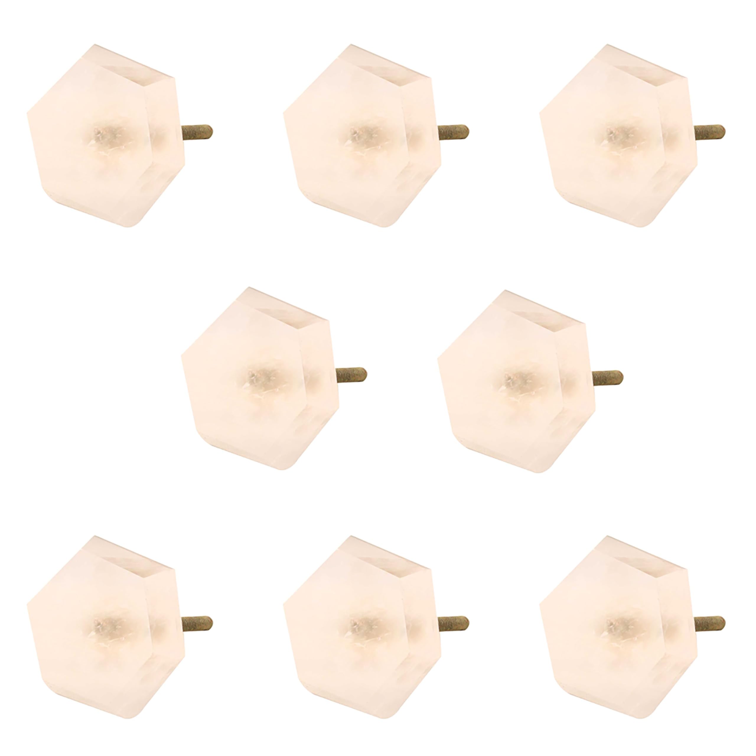Luxury Hexagon Quartz Drawer Knobs - Pink 8-Piece Set for Kitchen Cabinets & Dressers