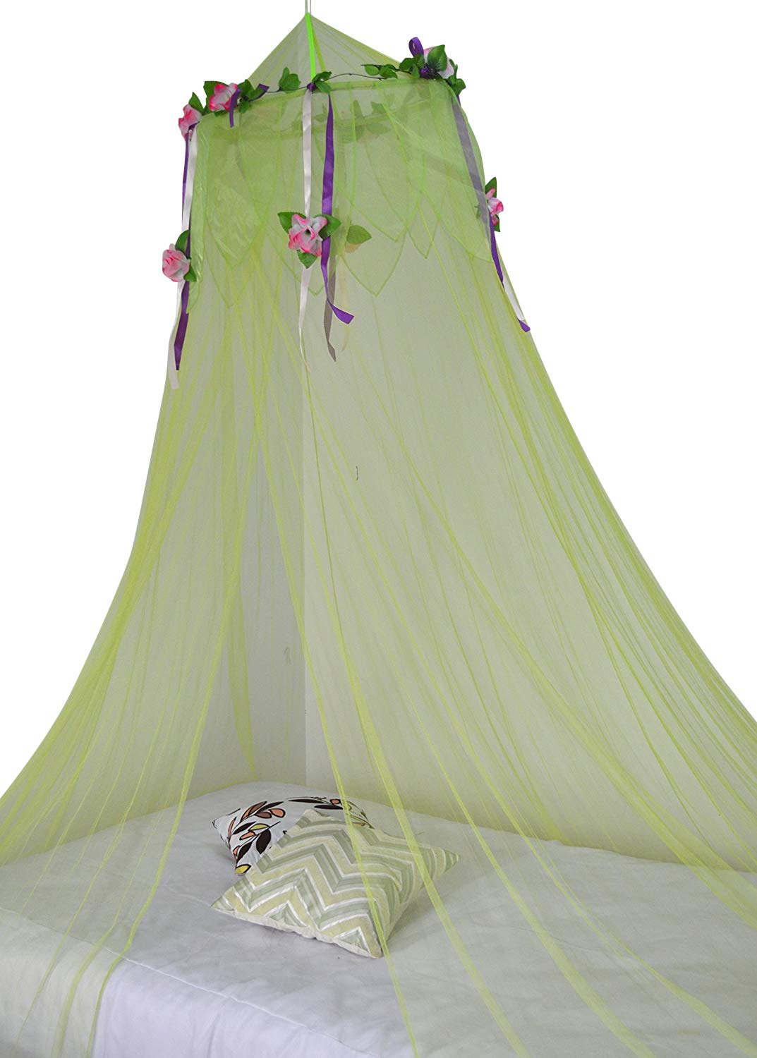 OctoRose® Bed Canopy Mosquito Net - Lime Green Flower Top Design for Queen/King Beds, Dressing Rooms & Outdoor Events | Elegant Bedroom Decor & Wedding Party Protection