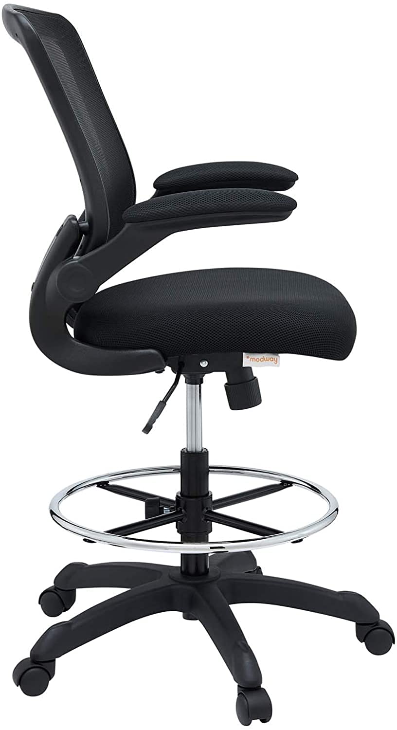 Modway Veer Ergonomic Office Chair & Drafting Chair Set - Adjustable Height, Swivel, Black - Perfect for Home Office, Gaming & Workspace