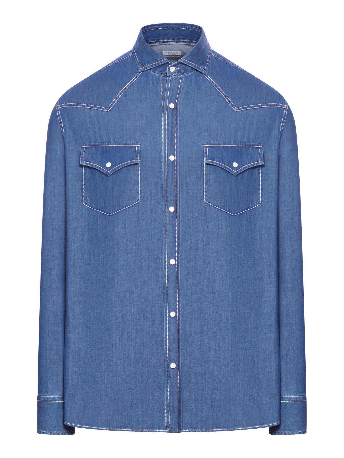 Brunello Cucinelli Men's Blue Denim Shirt - Premium Slim Fit Casual Button Down Shirt for Work, Travel & Everyday Wear - Style MR6834008 Dark Denim